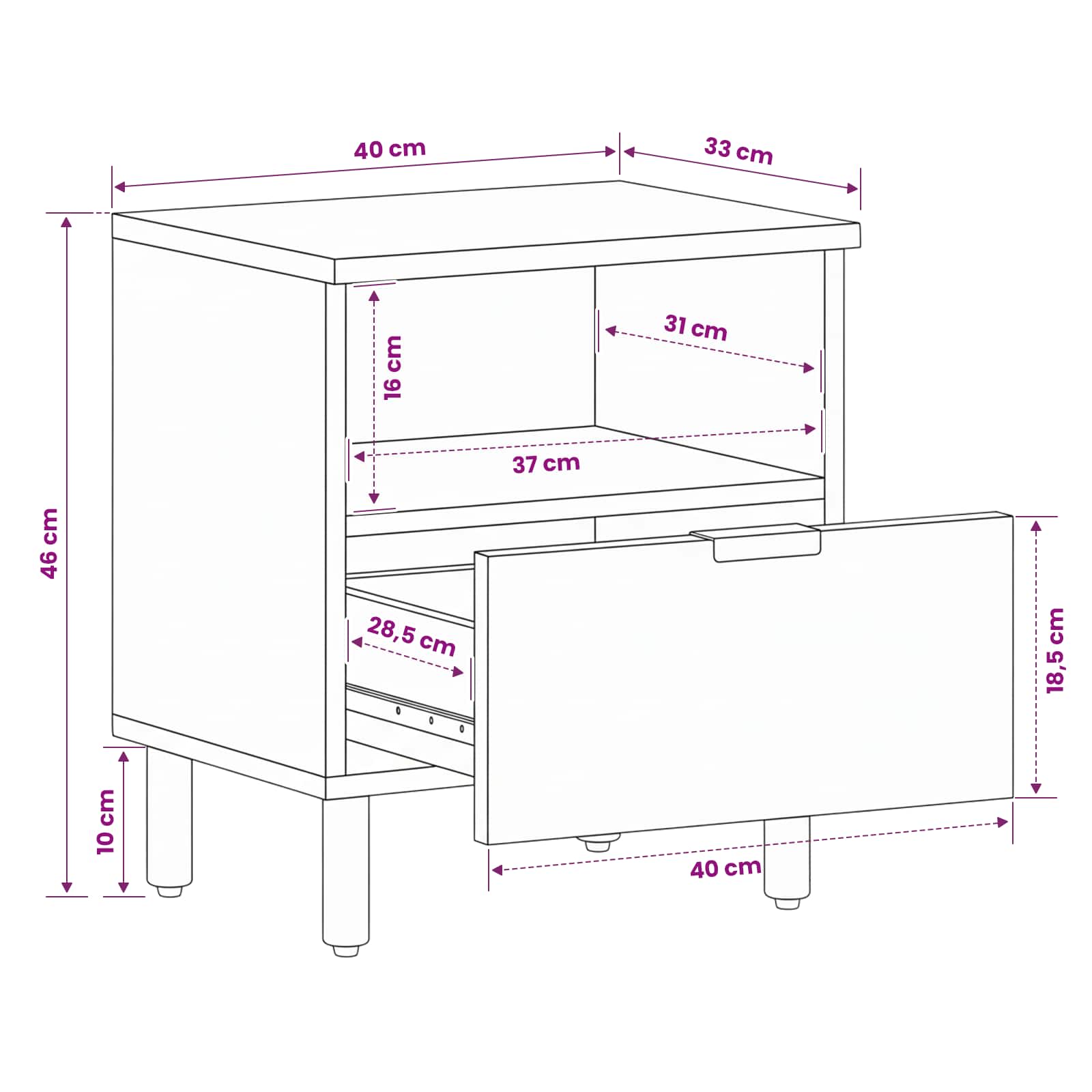 Armadio da Notte con cassetto Marrone 40 x 33 x 46 cm | homemem39
