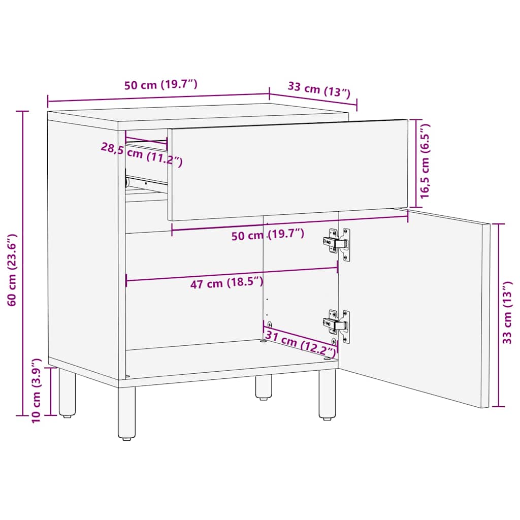 Armadio da Notte con cassetto Marrone 50 x 33 x 60 cm | homemem39
