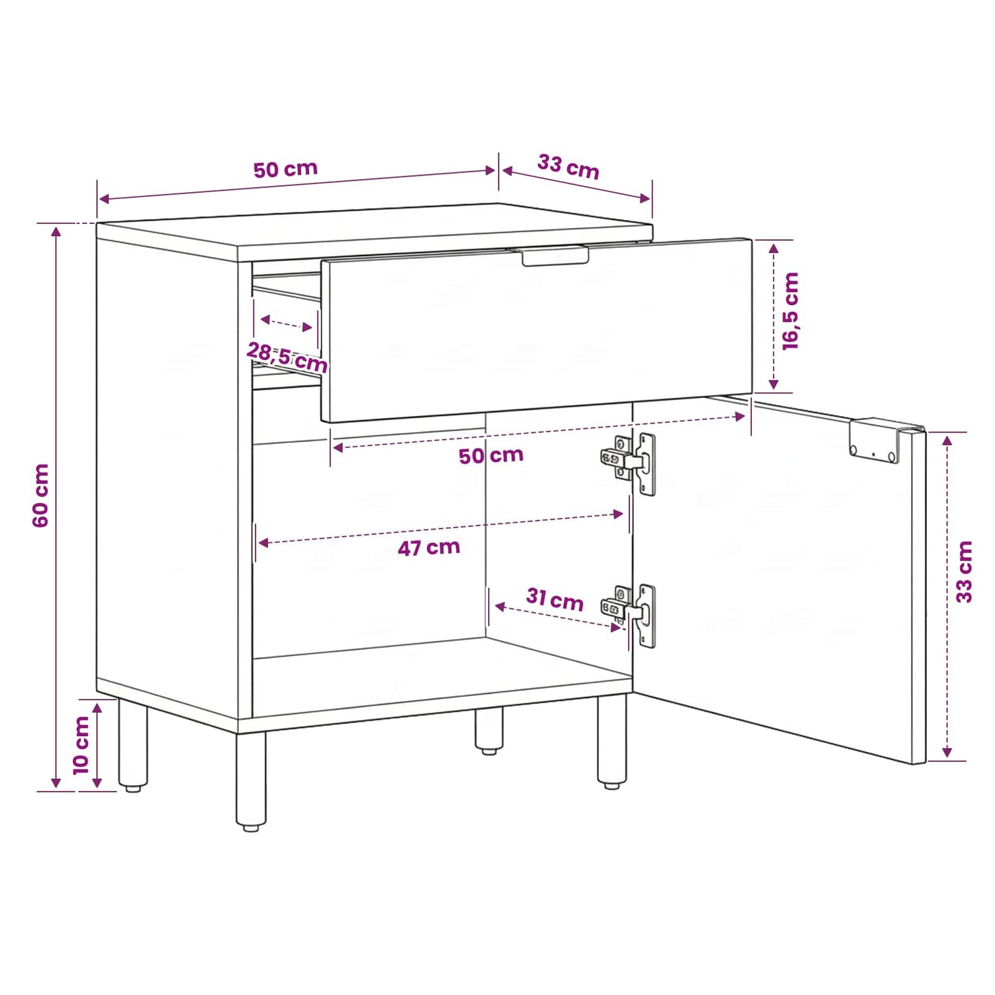 Armadio da Notte con cassetto Marrone 50 x 33 x 60 cm | homemem39