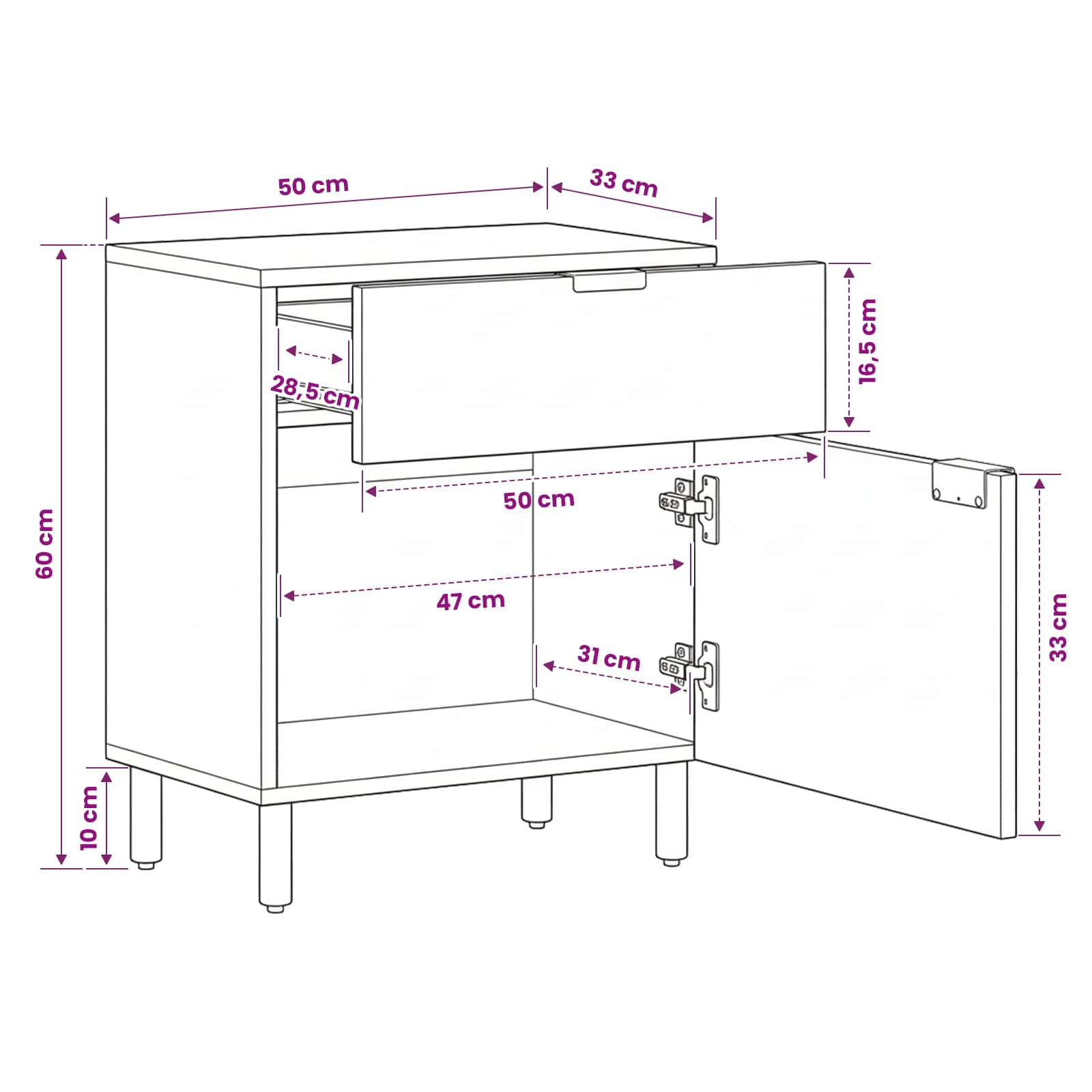 Armadio da Notte con cassetto Marrone 50 x 33 x 60 cm | homemem39