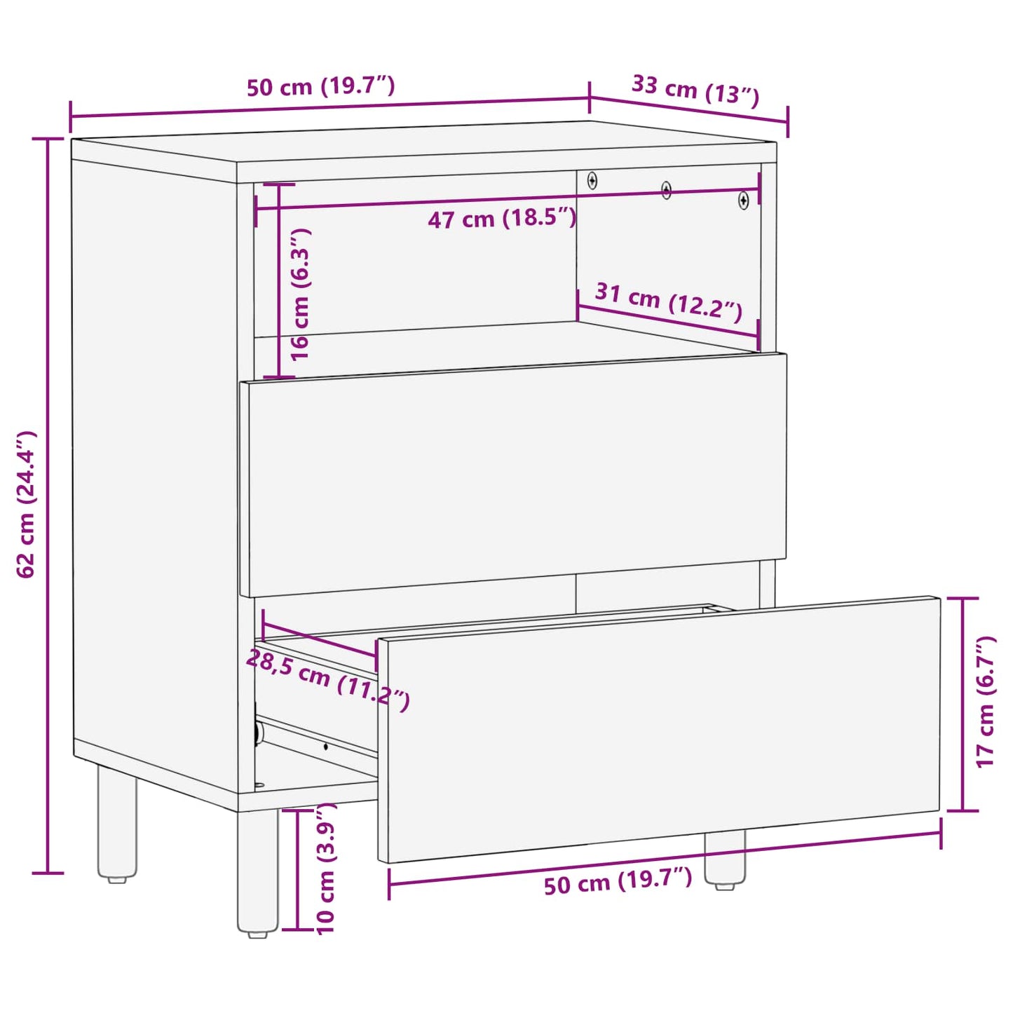 Armadio da Notte con cassetto Marrone 50 x 33 x 62 cm | homemem39