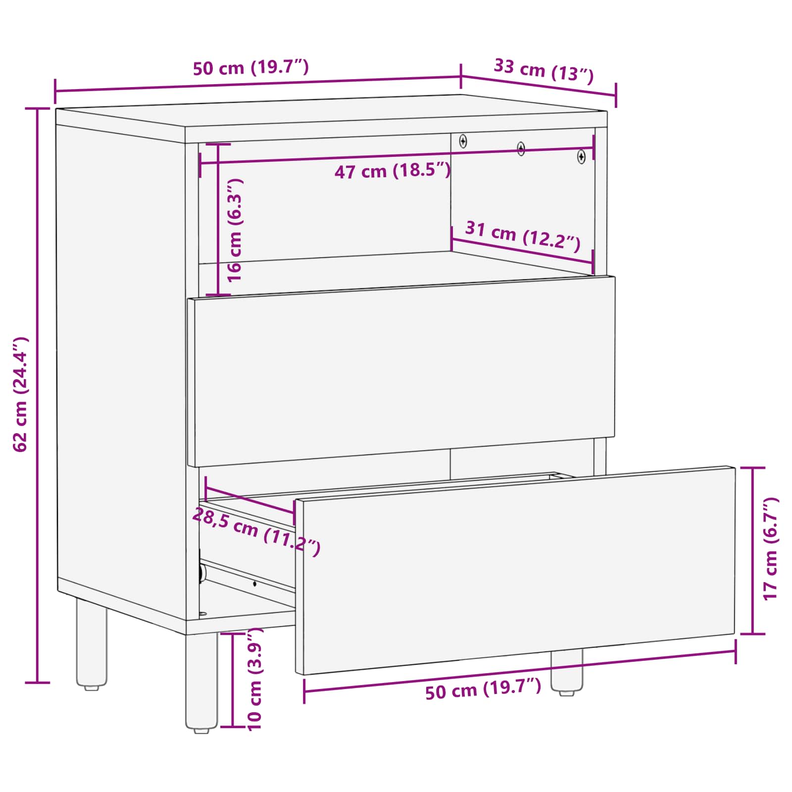 Armadio da Notte con cassetto Marrone 50 x 33 x 62 cm | homemem39