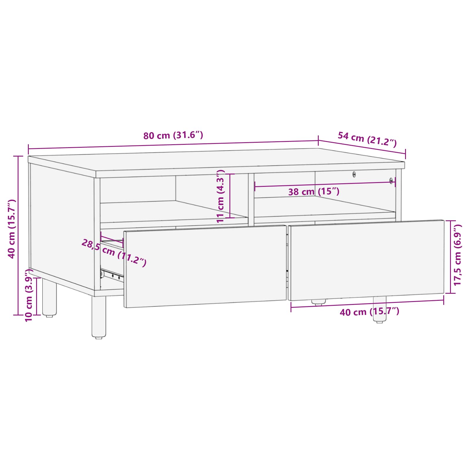 Tavolino da salotto con cassetto Marrone 80 x 54 x 40 cm | homemem39