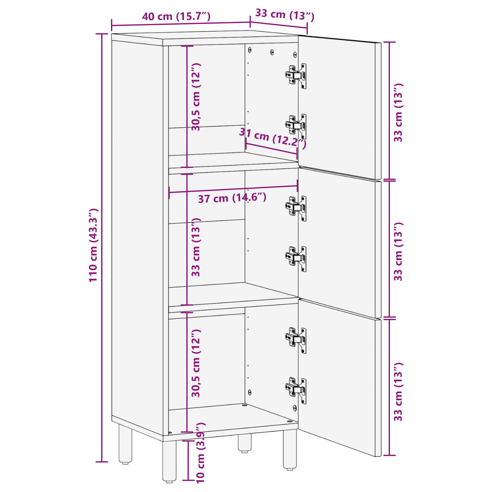 Credenza con porta Finitura Marrone Acacia 40 x 33 x 110 cm | homemem39