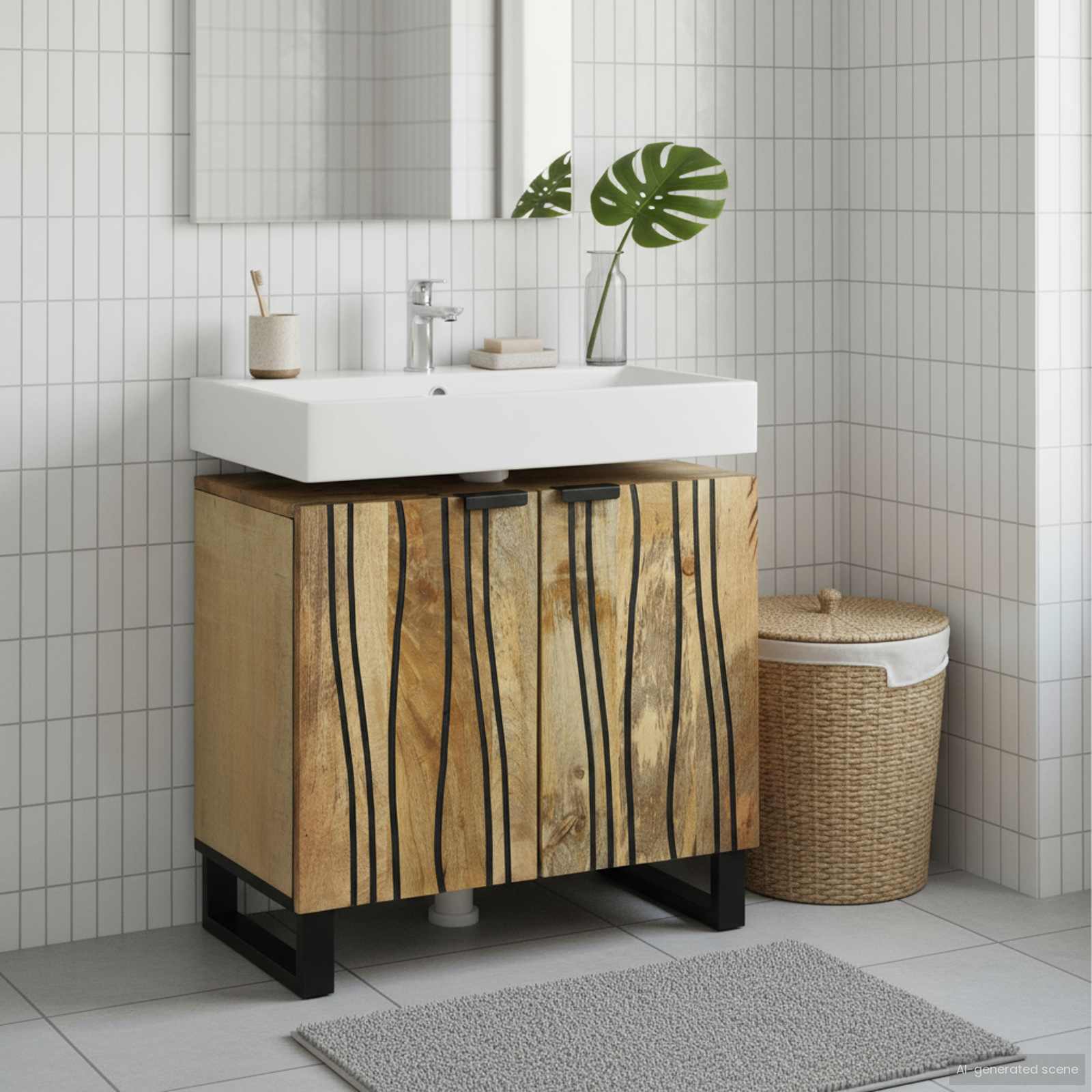 Armadio per Lavabo da Bagno con porta Marrone 62 x 33 x 58 cm | homemem39