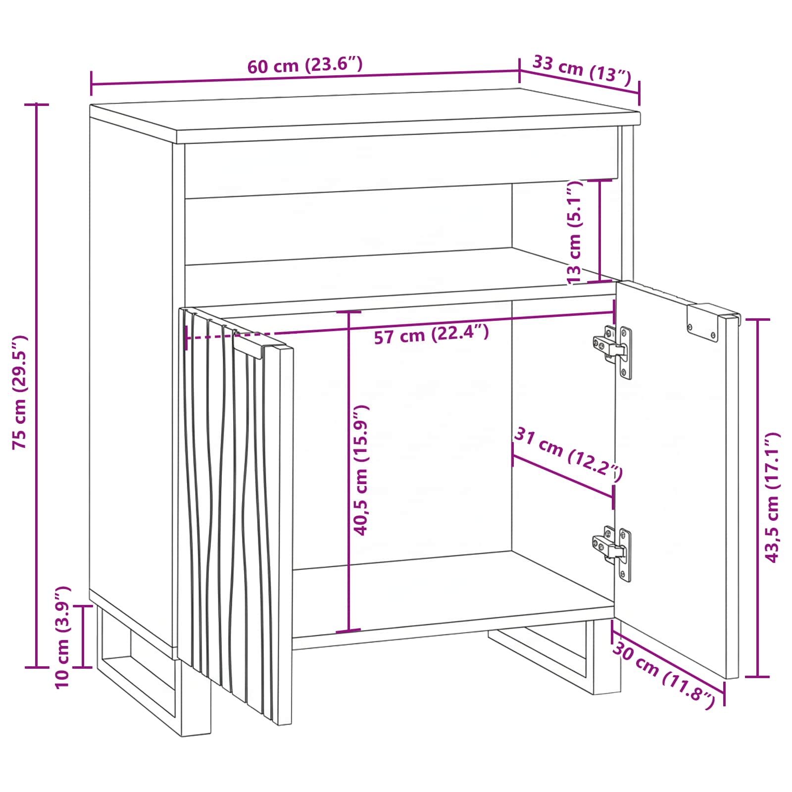 Credenza Marrone 60 x 33 x 75 cm legno massello di mango | homemem39