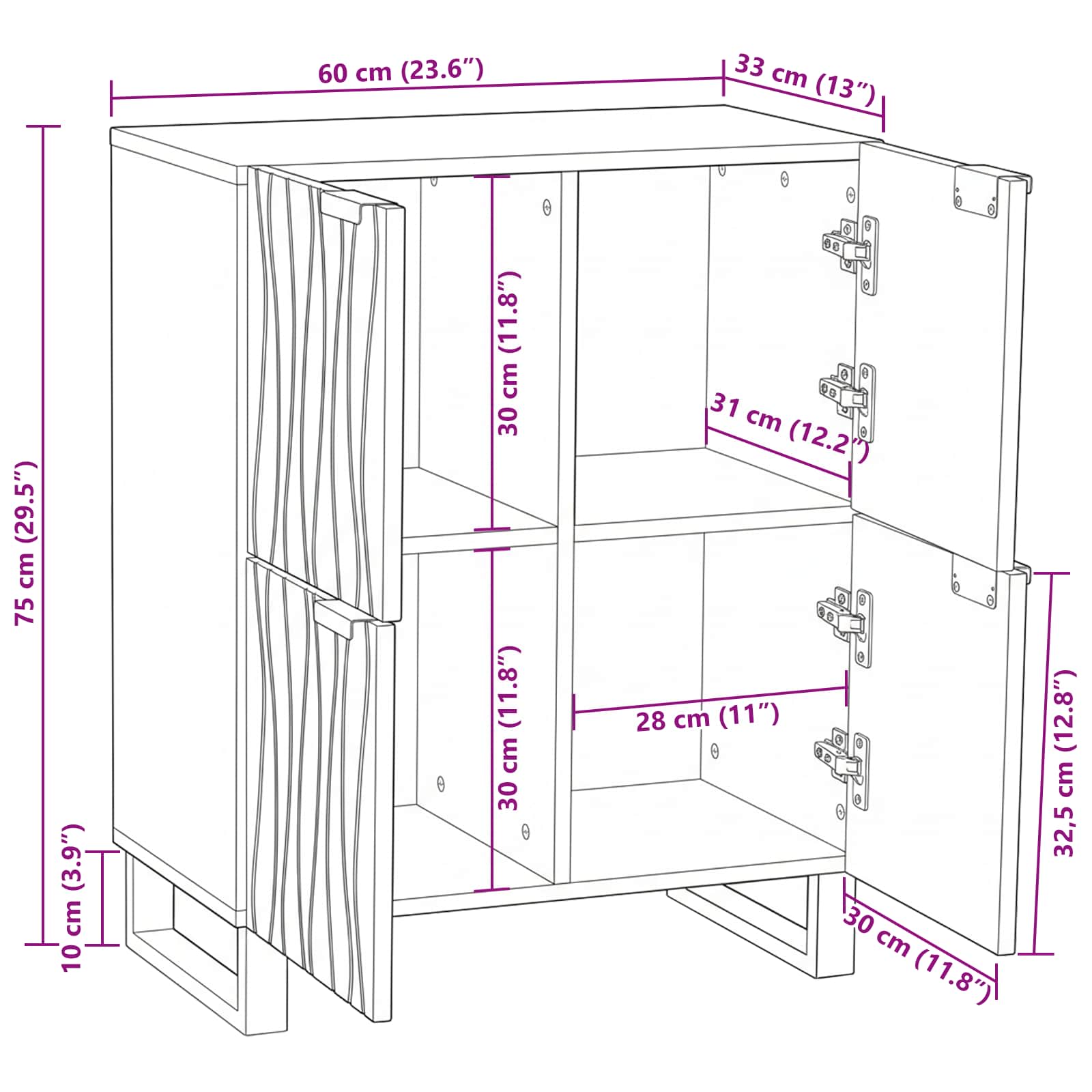 Credenza Marrone 60 x 33 x 75 cm legno massello di mango | homemem39