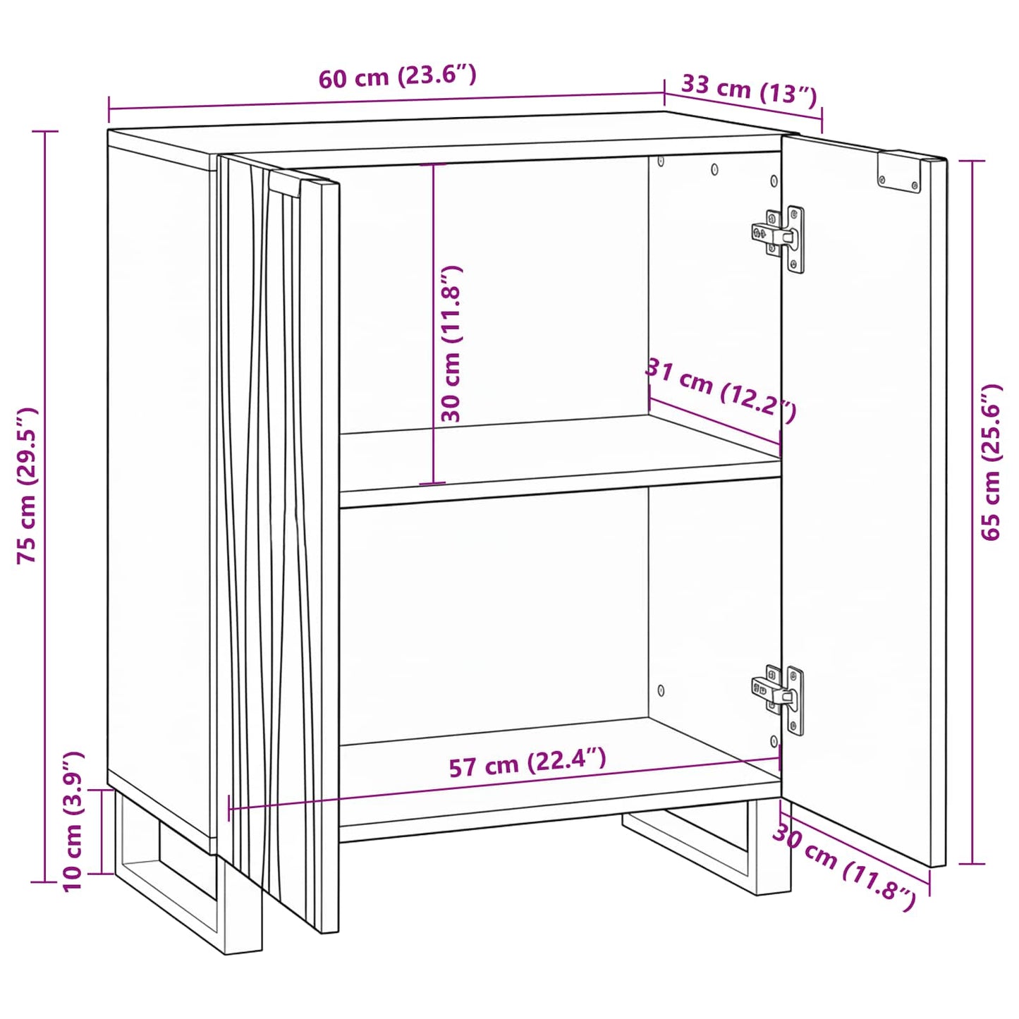 Credenza Noce 60 x 33,5 x 75 cm Legno di mango massello | homemem39