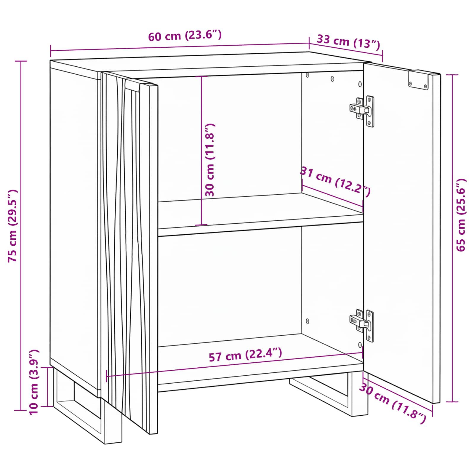 Credenza Noce 60 x 33,5 x 75 cm Legno di mango massello | homemem39