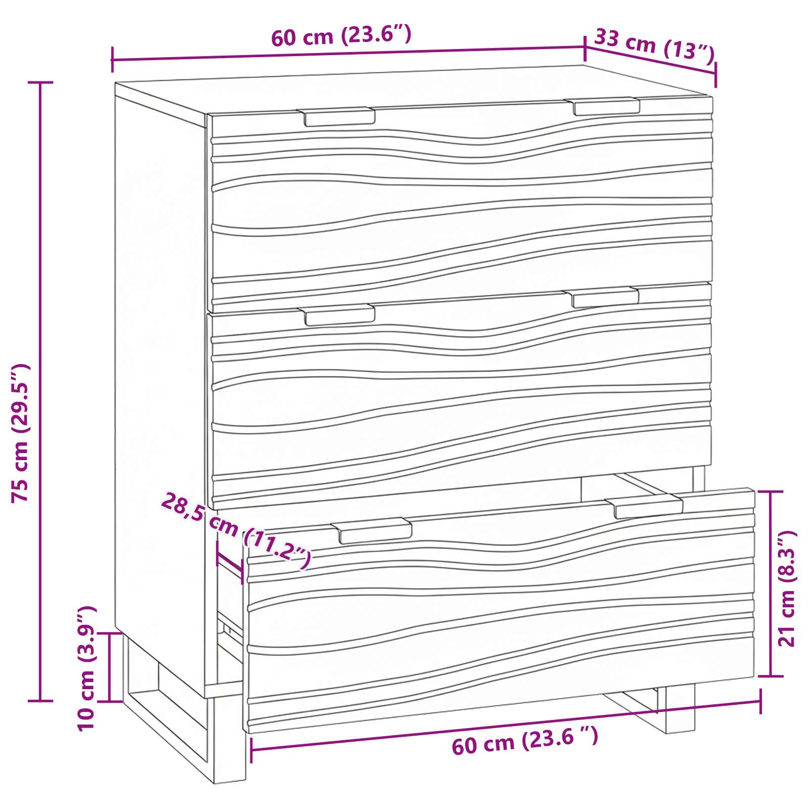 Credenza Marrone 60 x 33.5 x 75 cm Legno massello di mango | homemem39