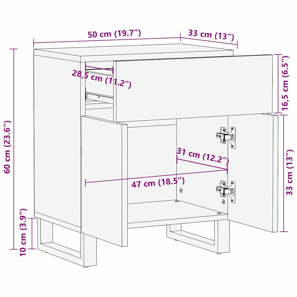 Armadio da Notte Noce 50 x 33 x 60 cm Legno massello di acacia