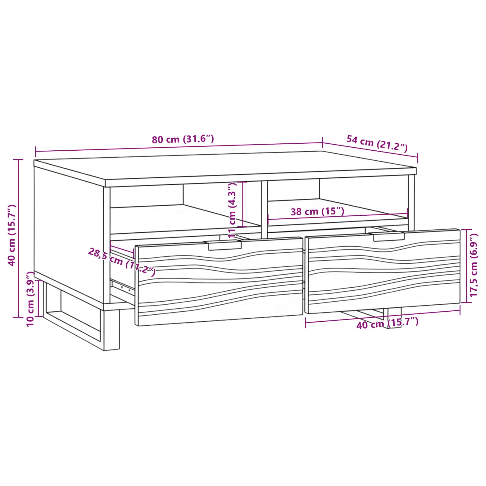 Tavolino da salotto con cassetto Marrone e Nero 80 x 54 x 40 cm | homemem39