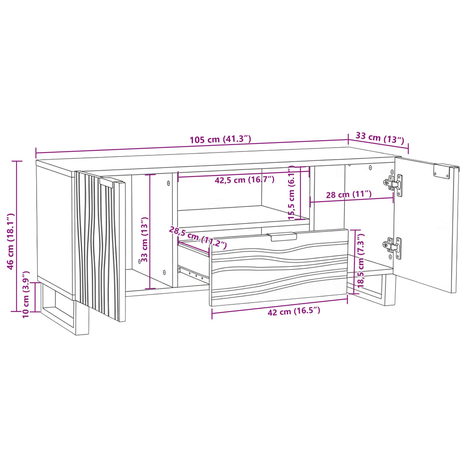 Unità TV con cassetto Noce 105 x 33 x 46 cm Legno multistrato | homemem39