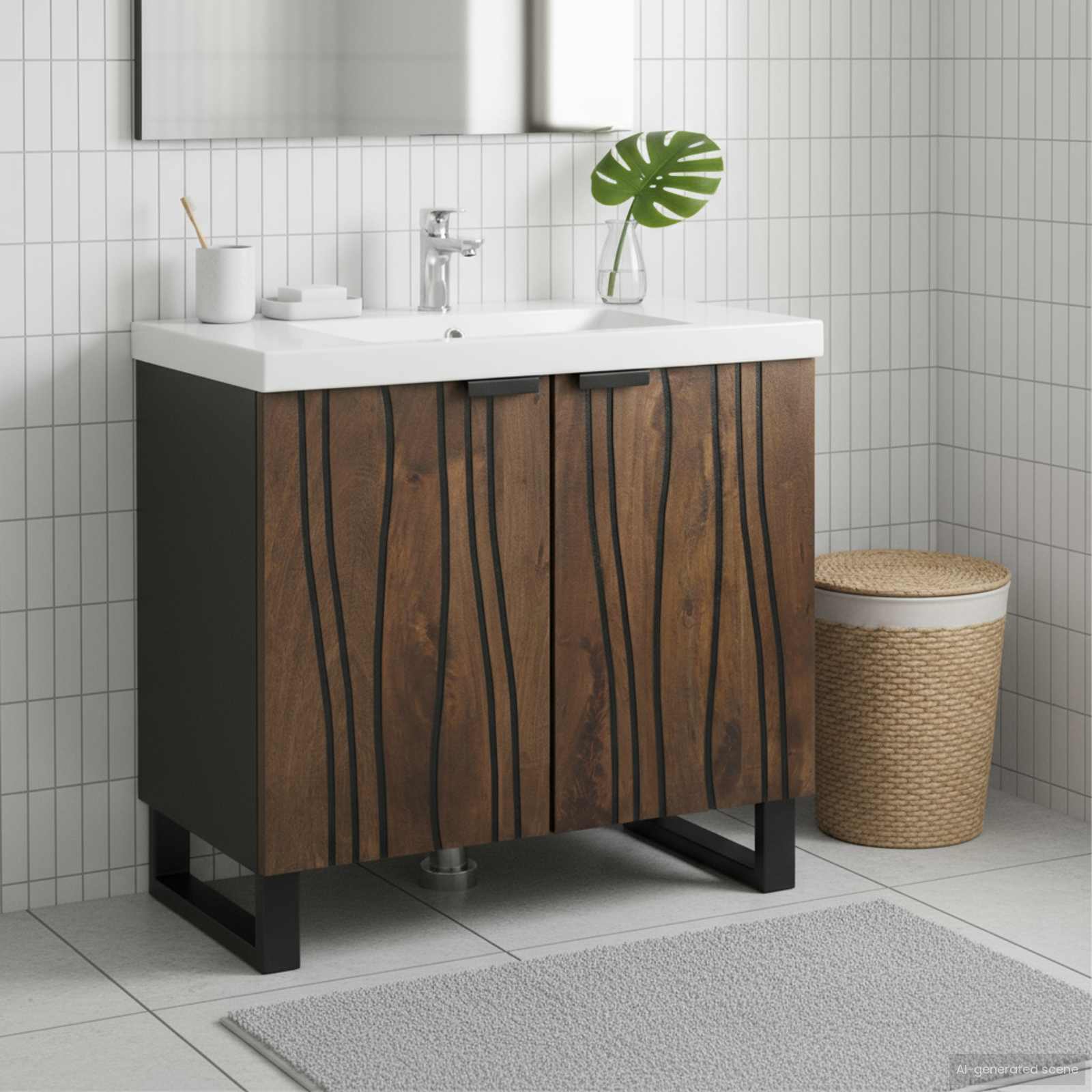 Armadio per Lavabo da Bagno con porta Noce 62 x 33 x 58 cm | homemem39