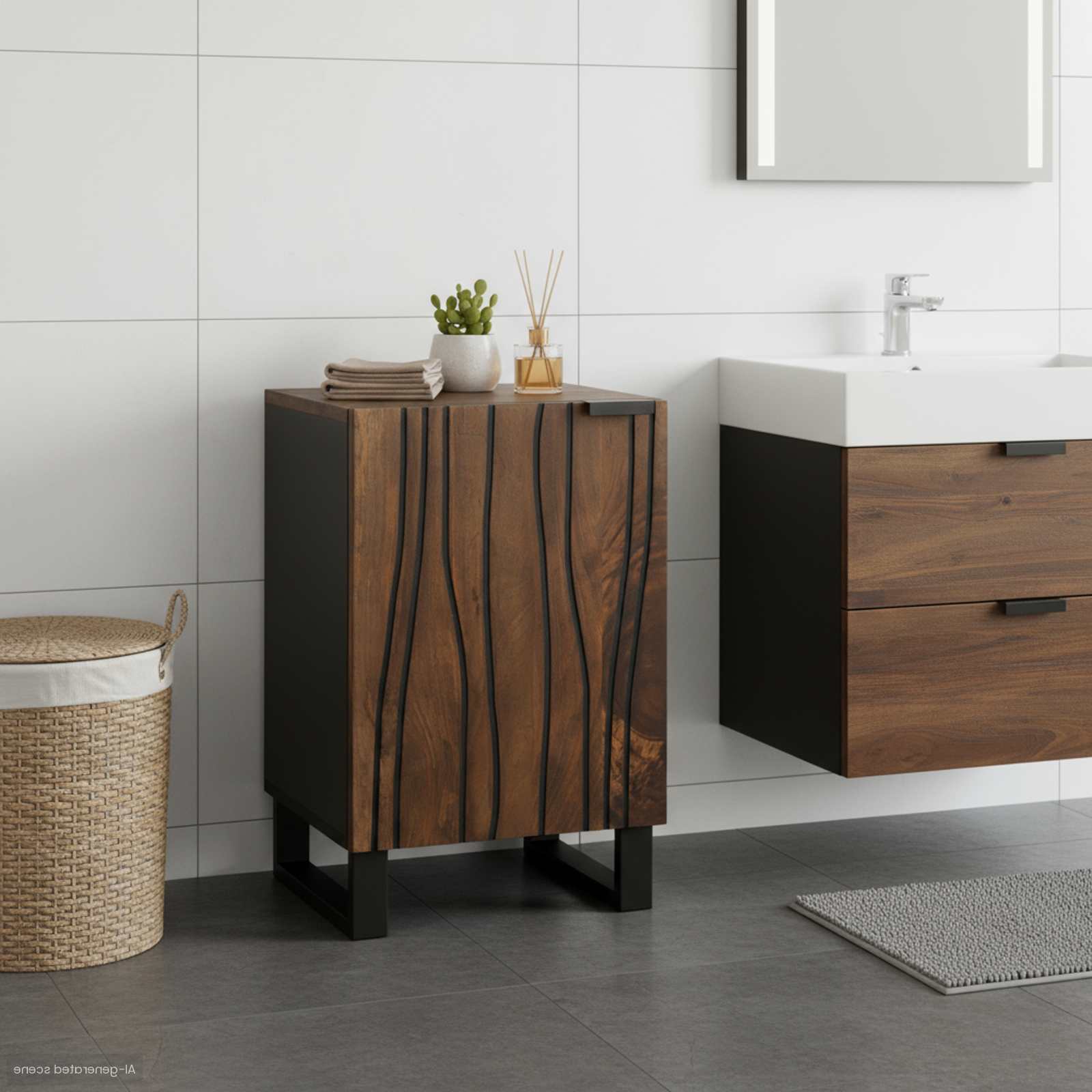 Armadio per Lavabo da Bagno con porta Noce 38 x 33,5 x 58 cm | homemem39
