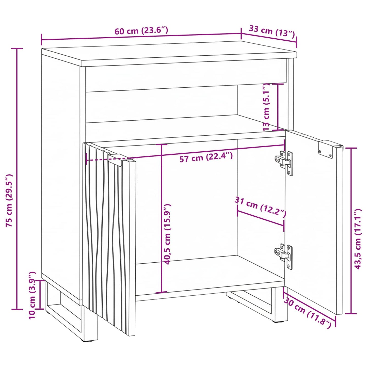 Credenza Marrone 60 x 33 x 75 cm legno massello di mango | homemem39