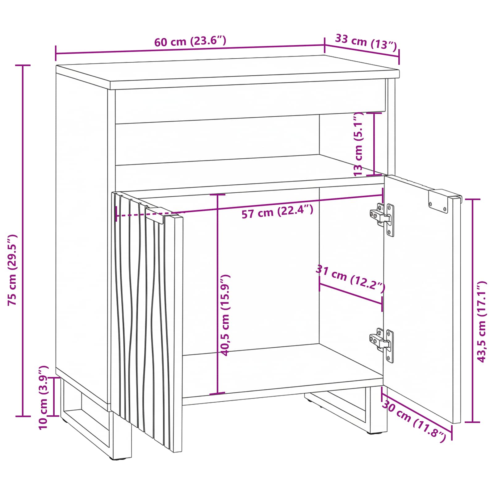 Credenza Marrone 60 x 33 x 75 cm legno massello di mango | homemem39