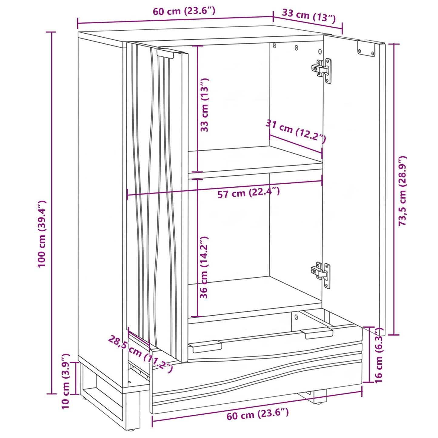 Highboard Marrone 60 x 33 x 100 cm legno massello di mango | homemem39