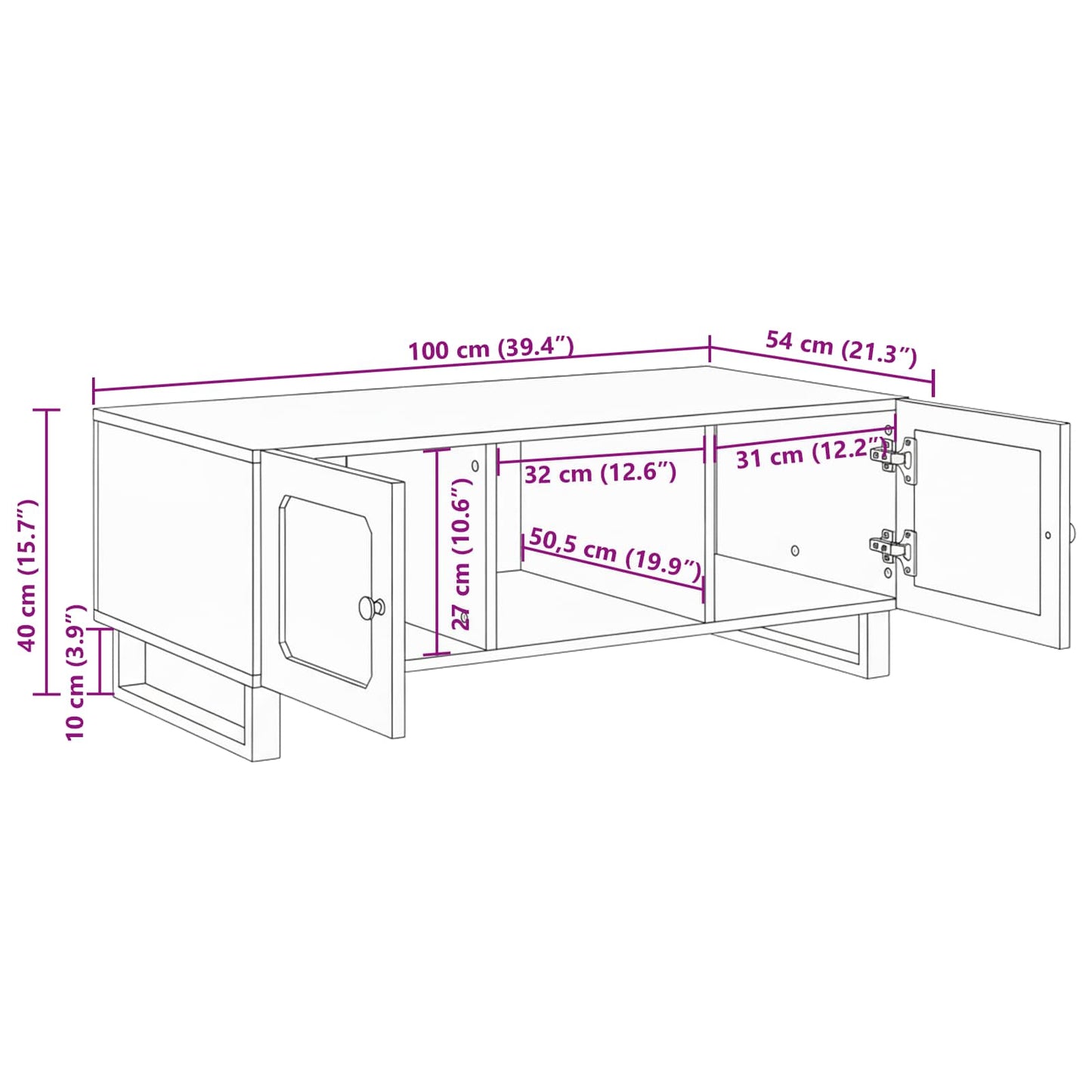 Tavolino da salotto Rovere artigianale 100 x 54 x 40 cm | homemem39