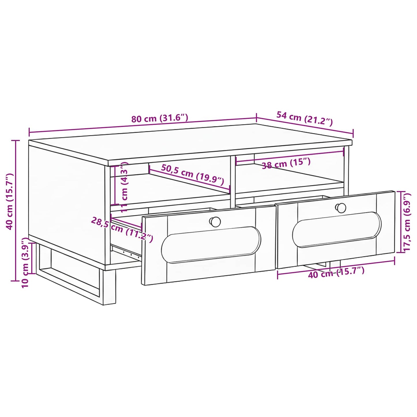 Tavolino da salotto Rovere artigianale 80 x 54 x 40 cm | homemem39