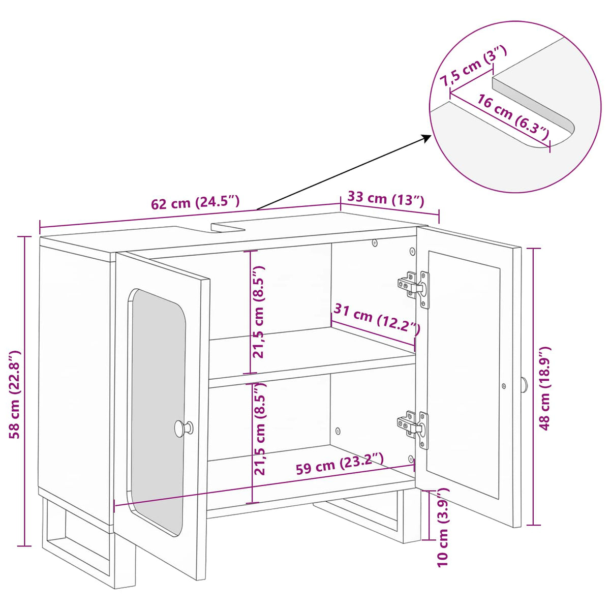 Armadio per Lavabo da Bagno Marrone 62 x 33 x 58 cm | homemem39