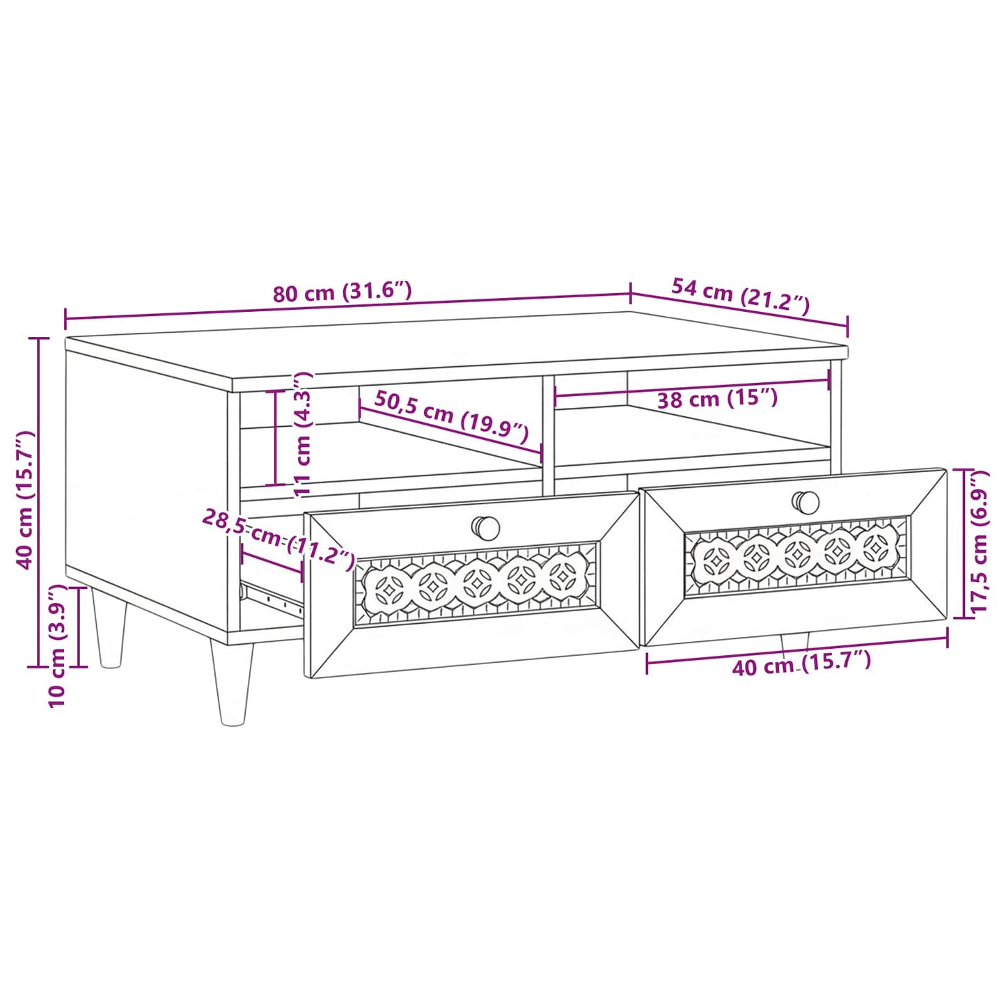 Tavolino da salotto con cassetto Bianco 80 x 54 x 40 cm | homemem39