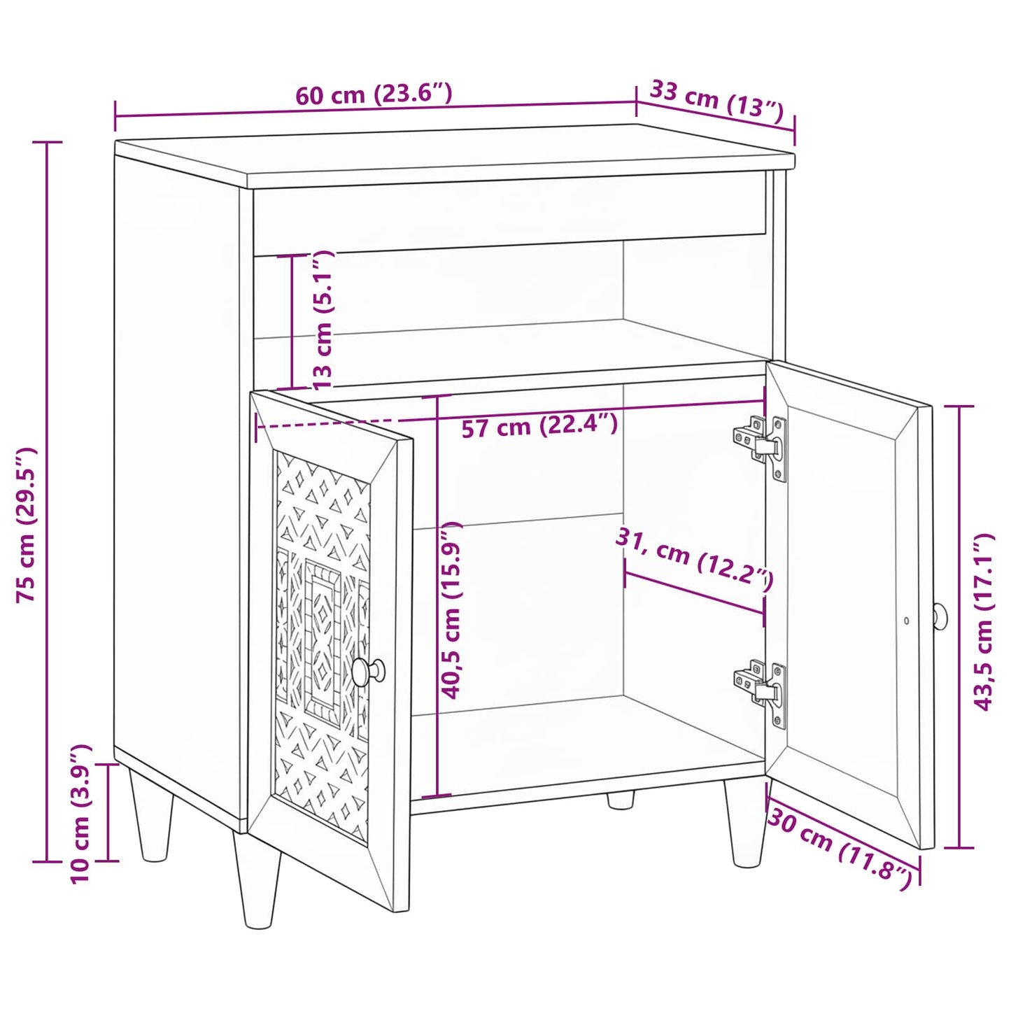 Credenza Bianco 33.5 x 60 x 75 cm | homemem39