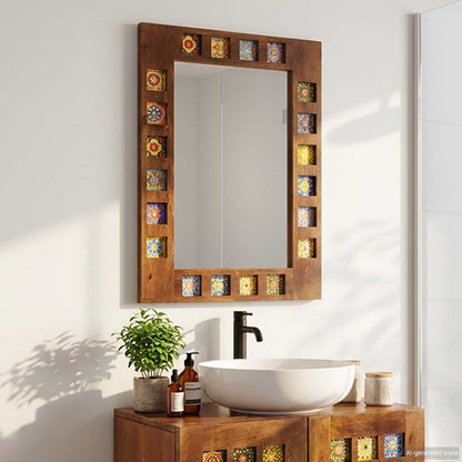 Specchio da bagno Noce 50 x 70 x 2,5 cm Legno di mango massello | homemem39