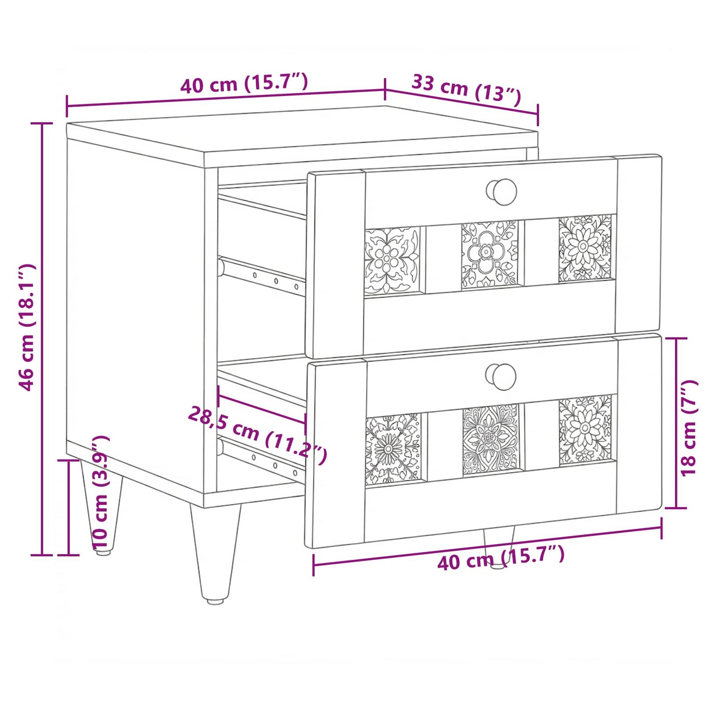 Armadio da Notte con cassetto 2 pcs Naturale 40 x 33 x 46 cm | homemem39