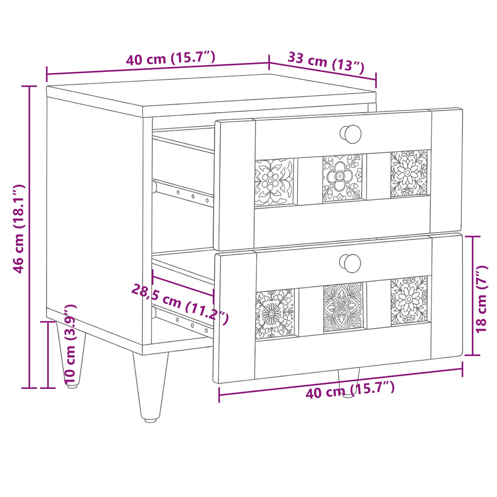 Armadio da Notte con cassetto 2 pcs Naturale 40 x 33 x 46 cm | homemem39