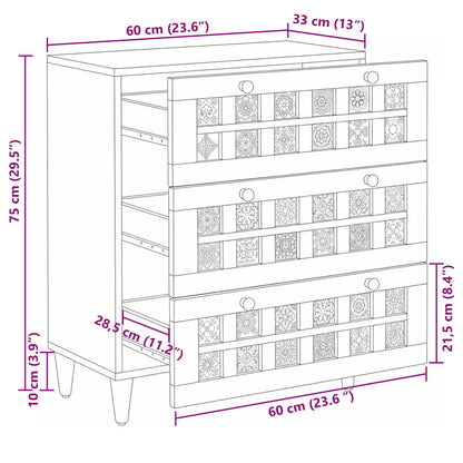 Credenza Naturale 60 x 33 x 75 cm Legno di mango massello