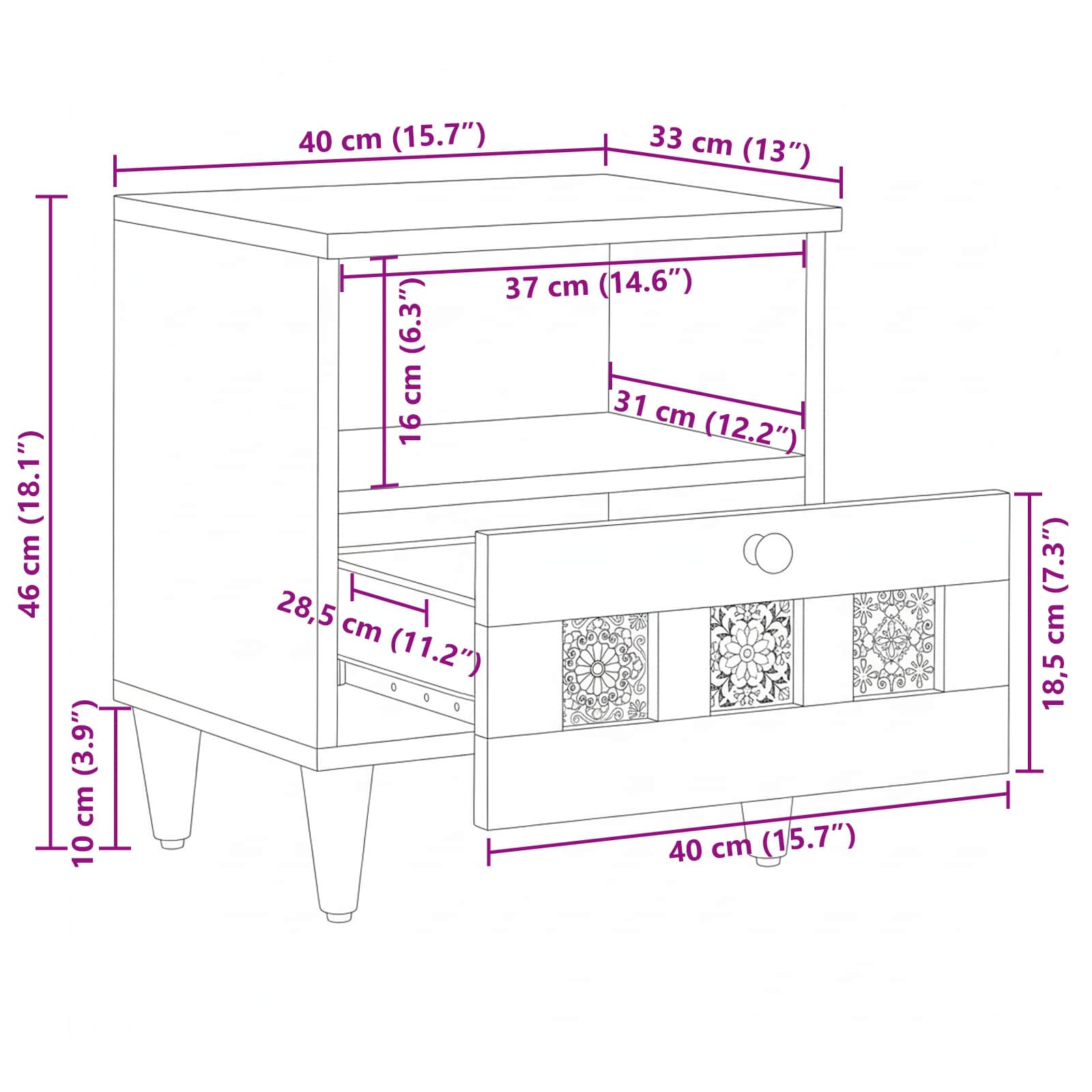 Armadio da Notte con cassetto 2 pcs Naturale 40 x 33 x 46 cm | homemem39