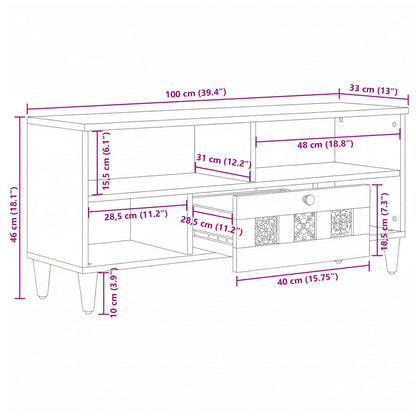 Mobile TV Naturale 100 x 33 x 46 cm Legno di mango massello
