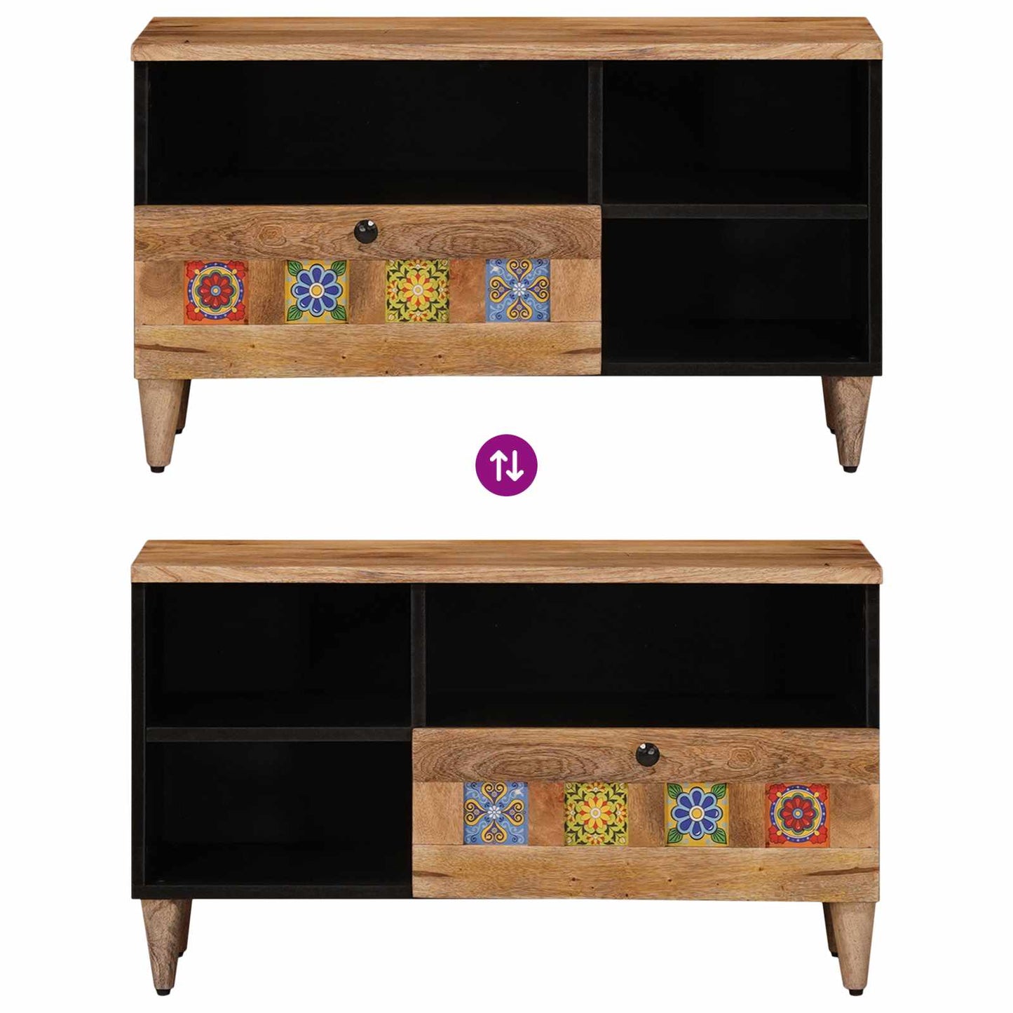 Mobile TV Naturale 80 x 33 x 46 cm Legno di mango massello | homemem39