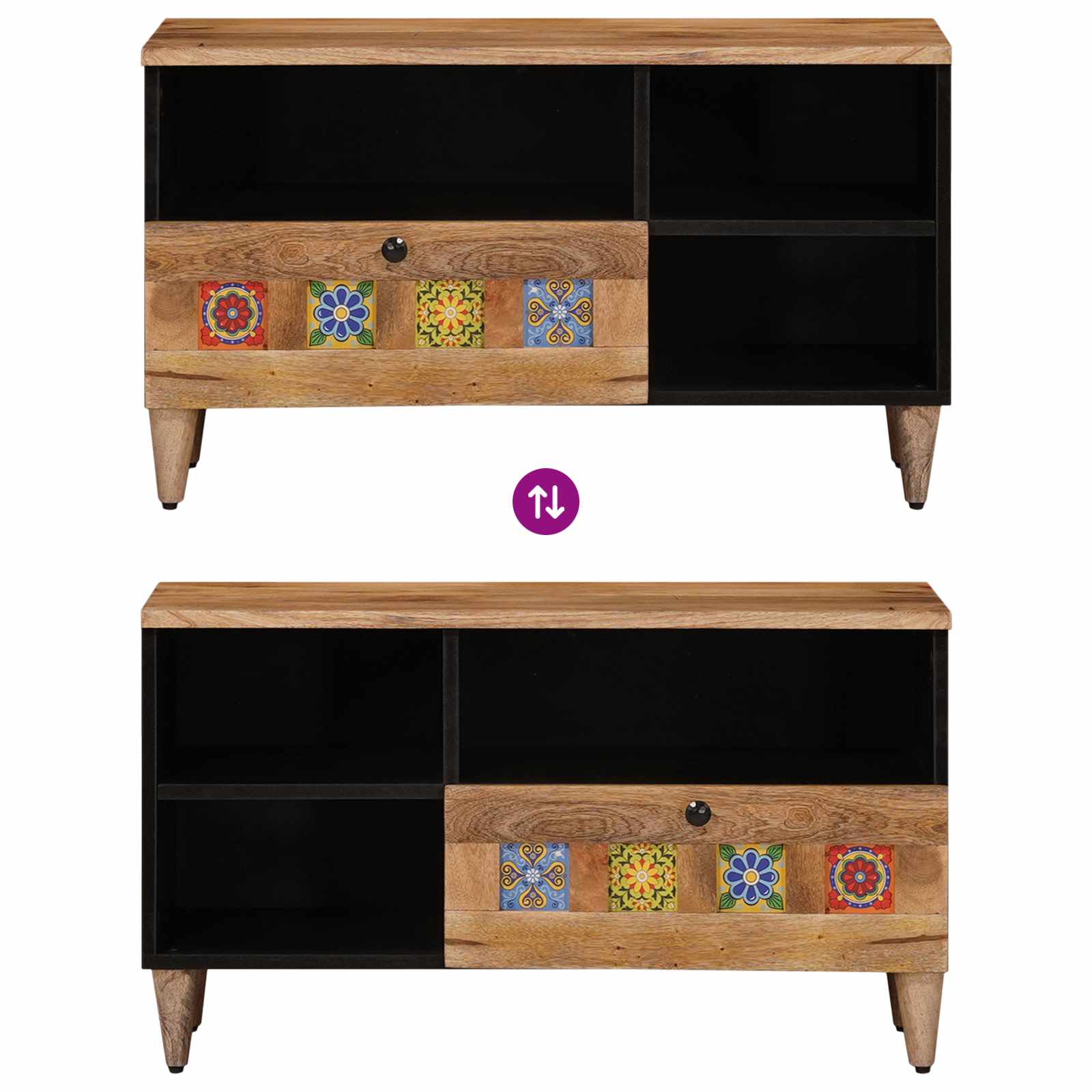 Mobile TV Naturale 80 x 33 x 46 cm Legno di mango massello | homemem39