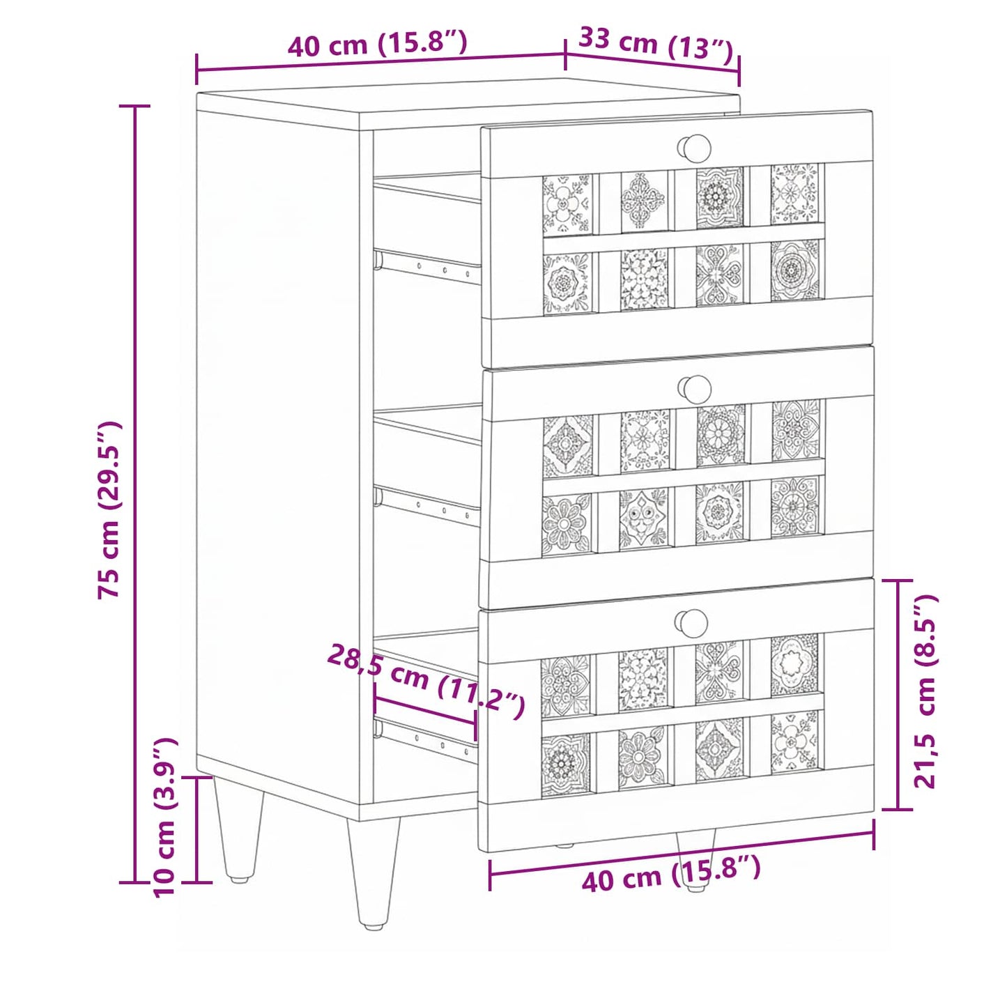 Credenza Naturale 40 x 33 x 75 cm Legno di mango massello | homemem39