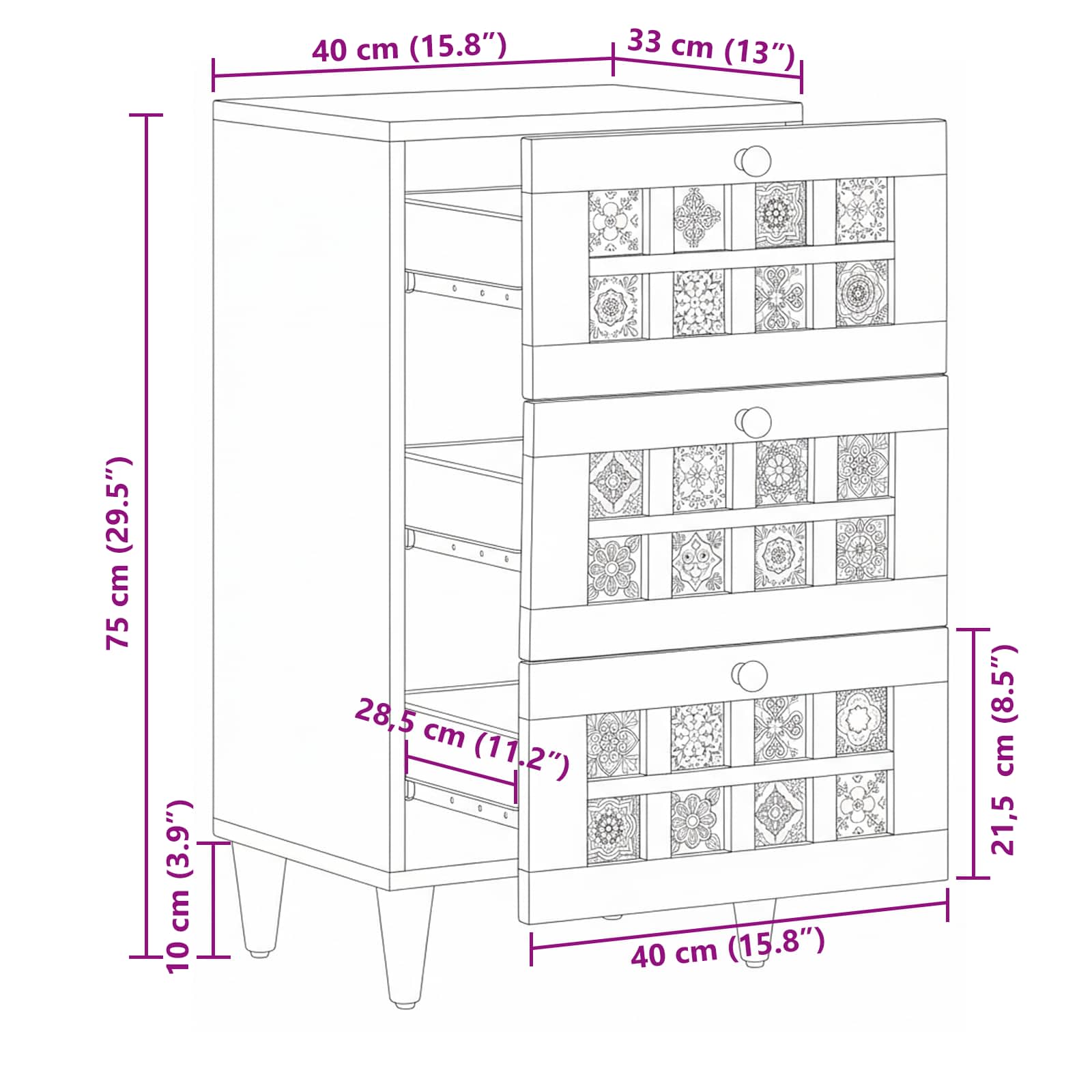 Credenza Naturale 40 x 33 x 75 cm Legno di mango massello | homemem39