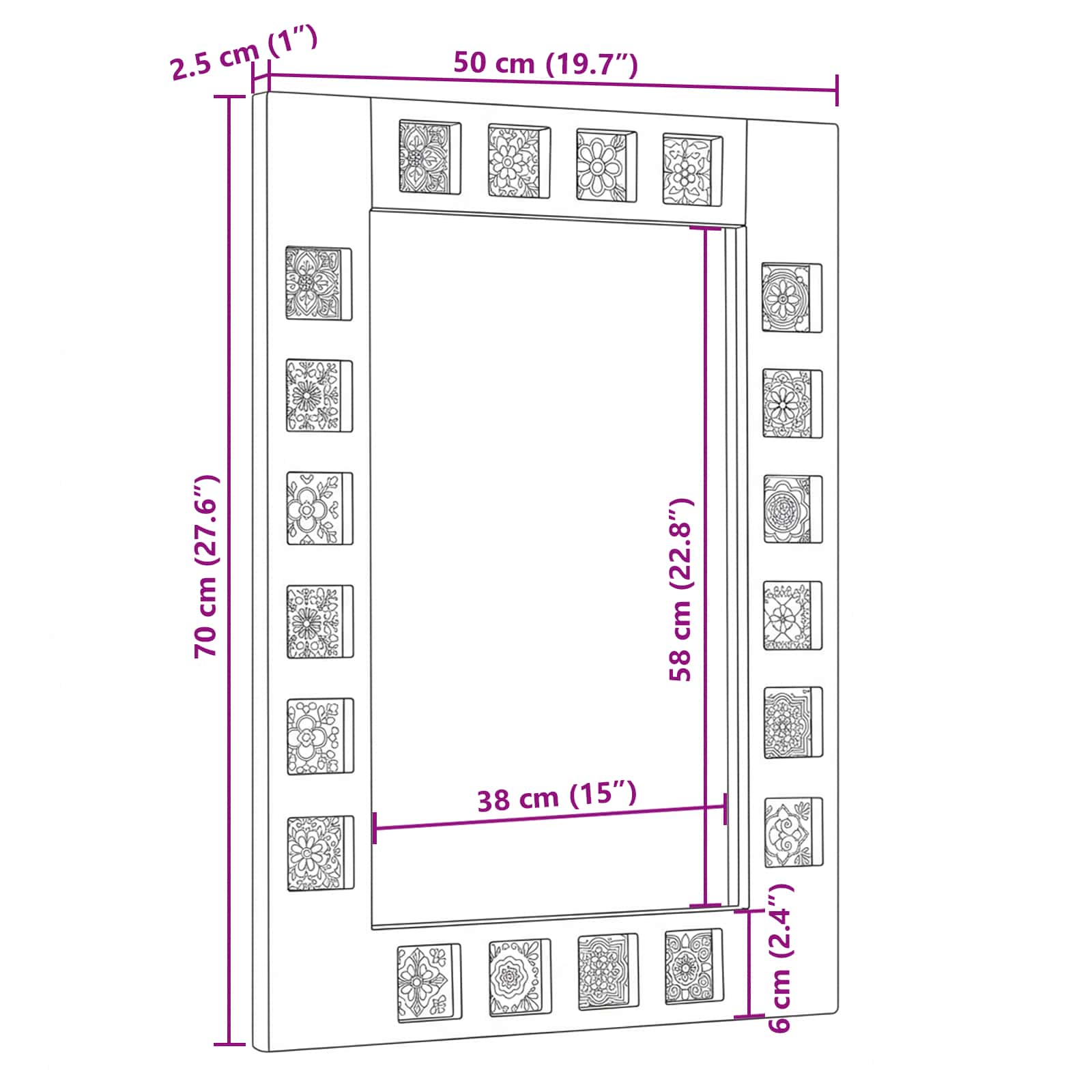 Specchio da bagno con archiviazione Naturale 50 x 70 x 3 cm | homemem39