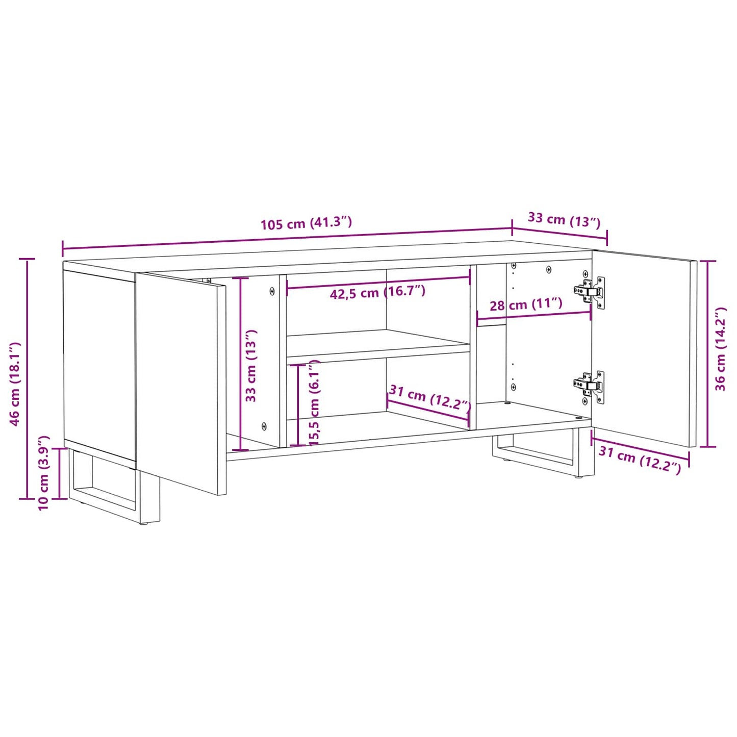 Mobile TV Marrone 105 x 33 x 46 cm Legno di mango massello | homemem39