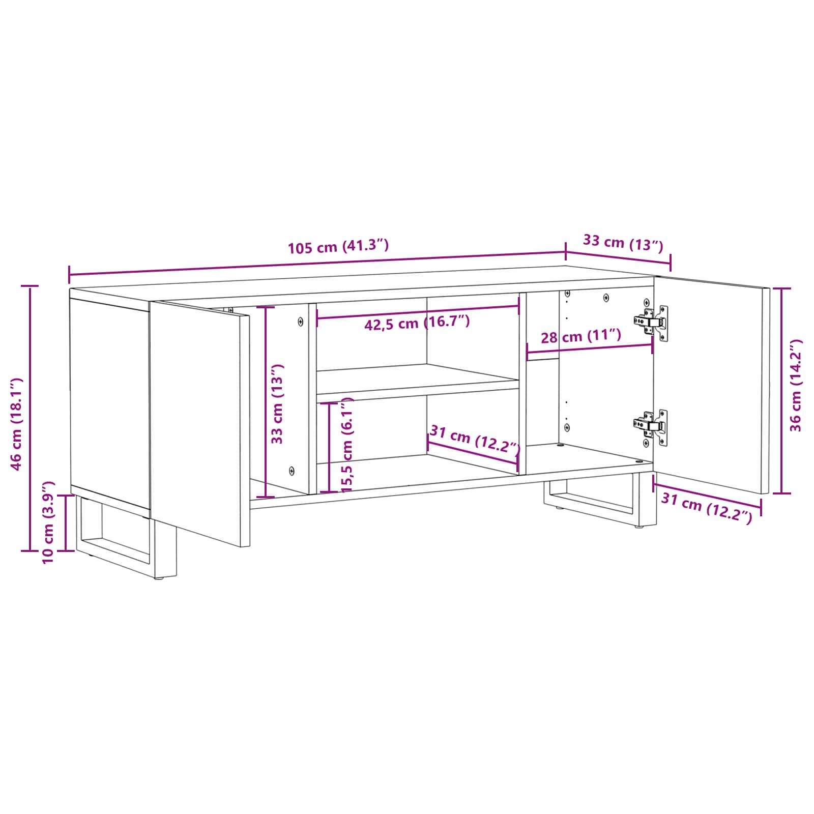 Mobile TV Marrone 105 x 33 x 46 cm Legno di mango massello | homemem39