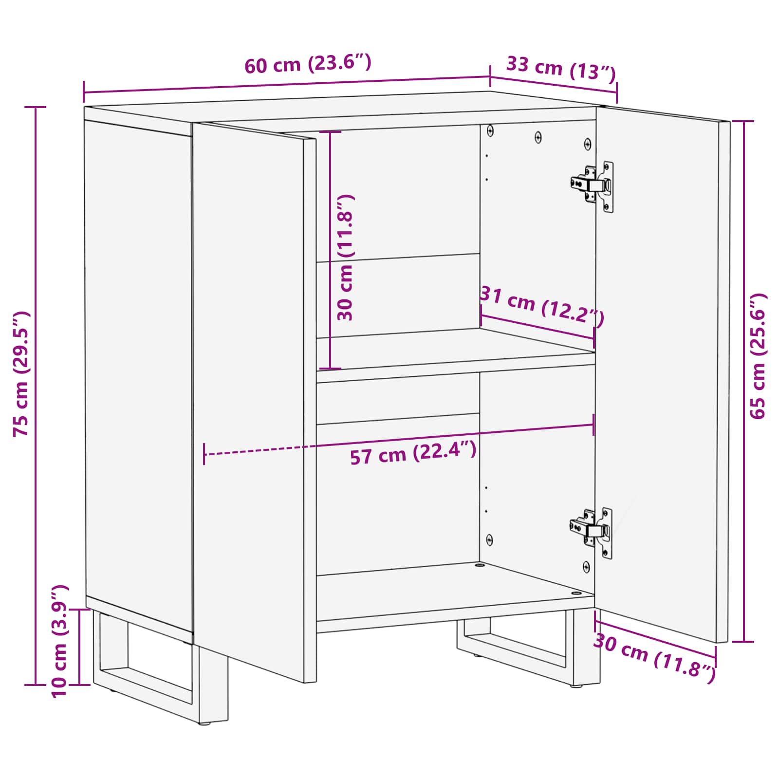 Credenza con Ripostiglio Marrone 60 x 33 x 75 cm | homemem39