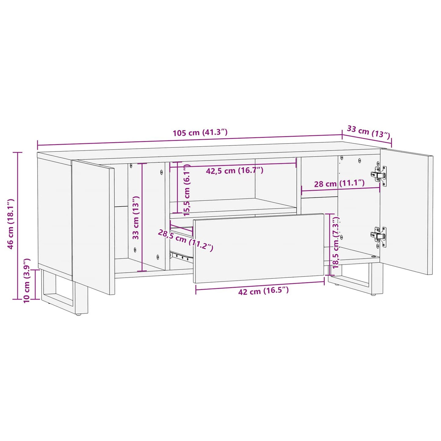 Mobile TV Marrone 105 x 33 x 46 cm Legno di mango massello | homemem39