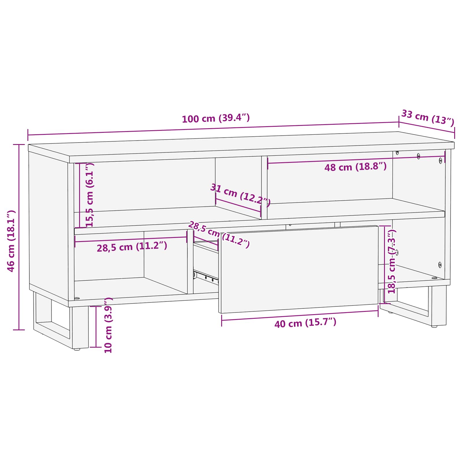 Mobile TV Marrone 100 x 33 x 46 cm Legno di mango massello | homemem39