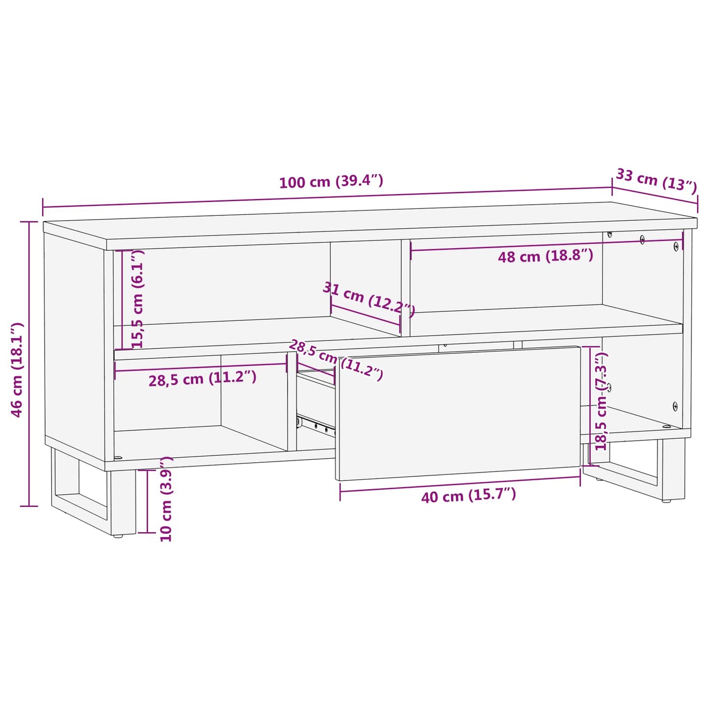 Mobile TV Marrone 100 x 33 x 46 cm Legno di mango massello