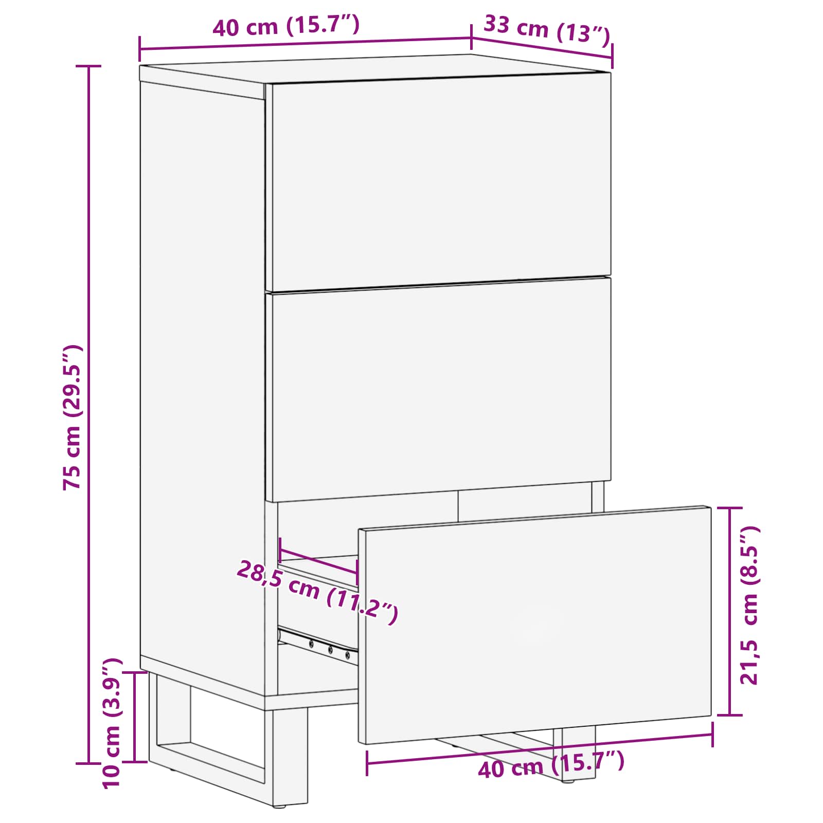Mobile laterale Marrone 40 x 33 x 75 cm Legno di mango massello | homemem39