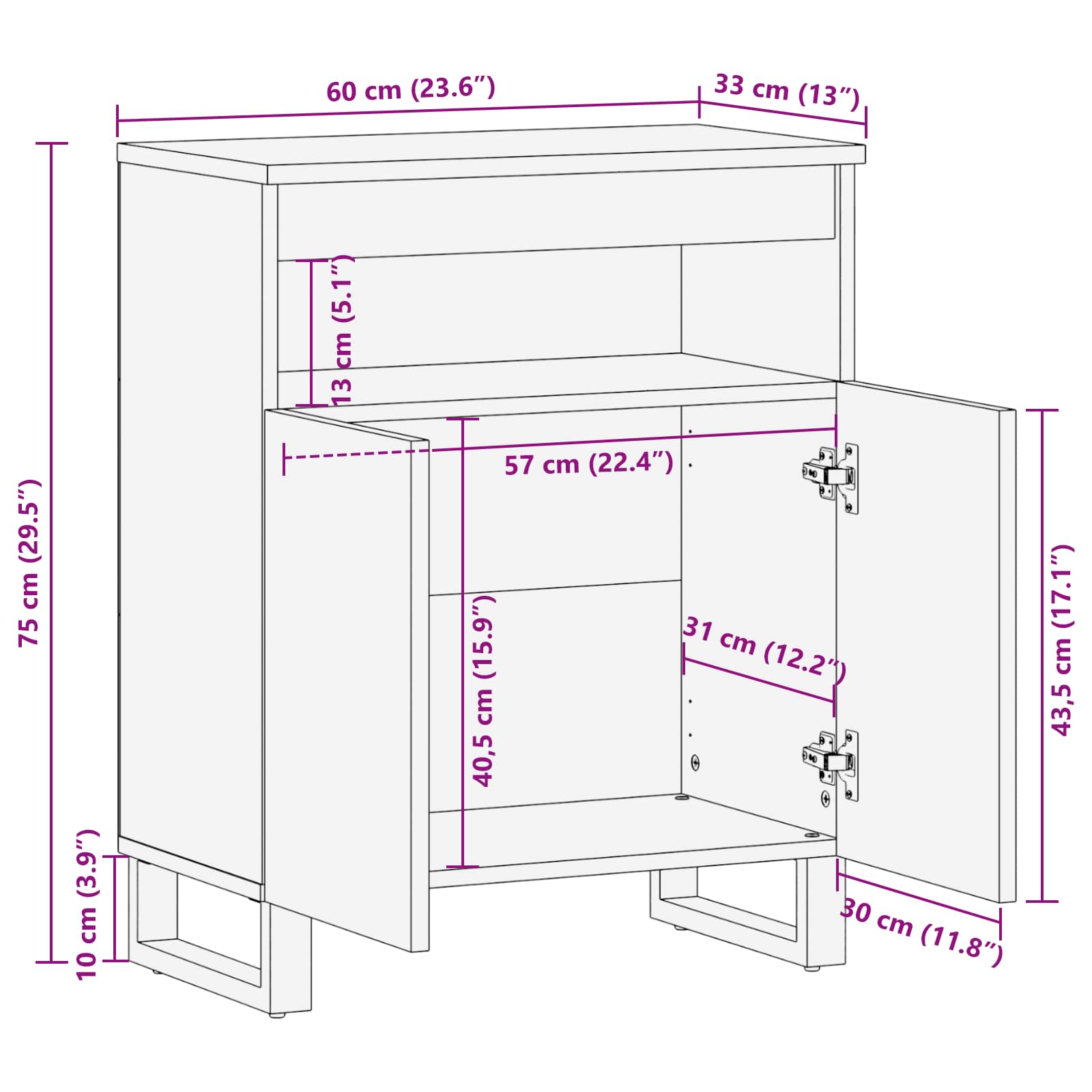 Mobile laterale Marrone 60 x 33 x 75 cm Legno di mango massello | homemem39