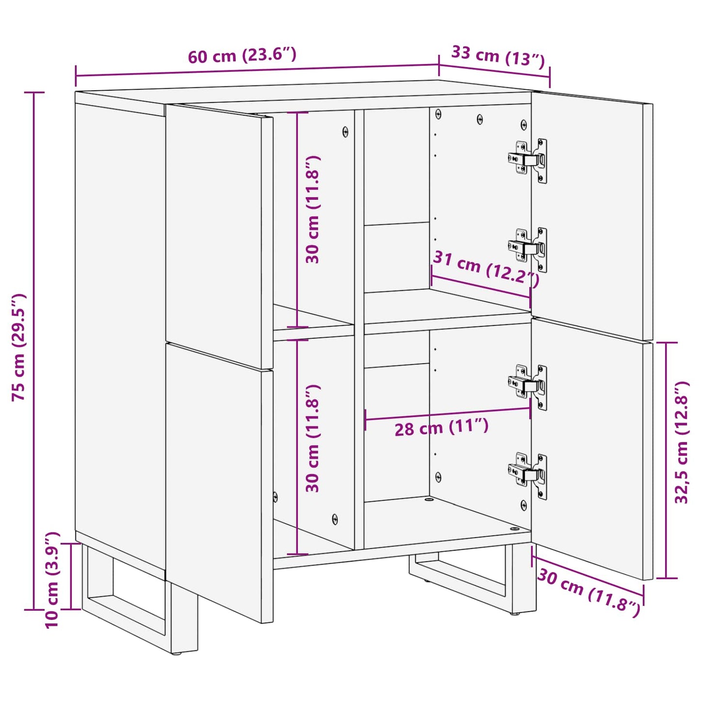 Mobile laterale Marrone 60 x 33 x 75 cm Legno di mango massello | homemem39