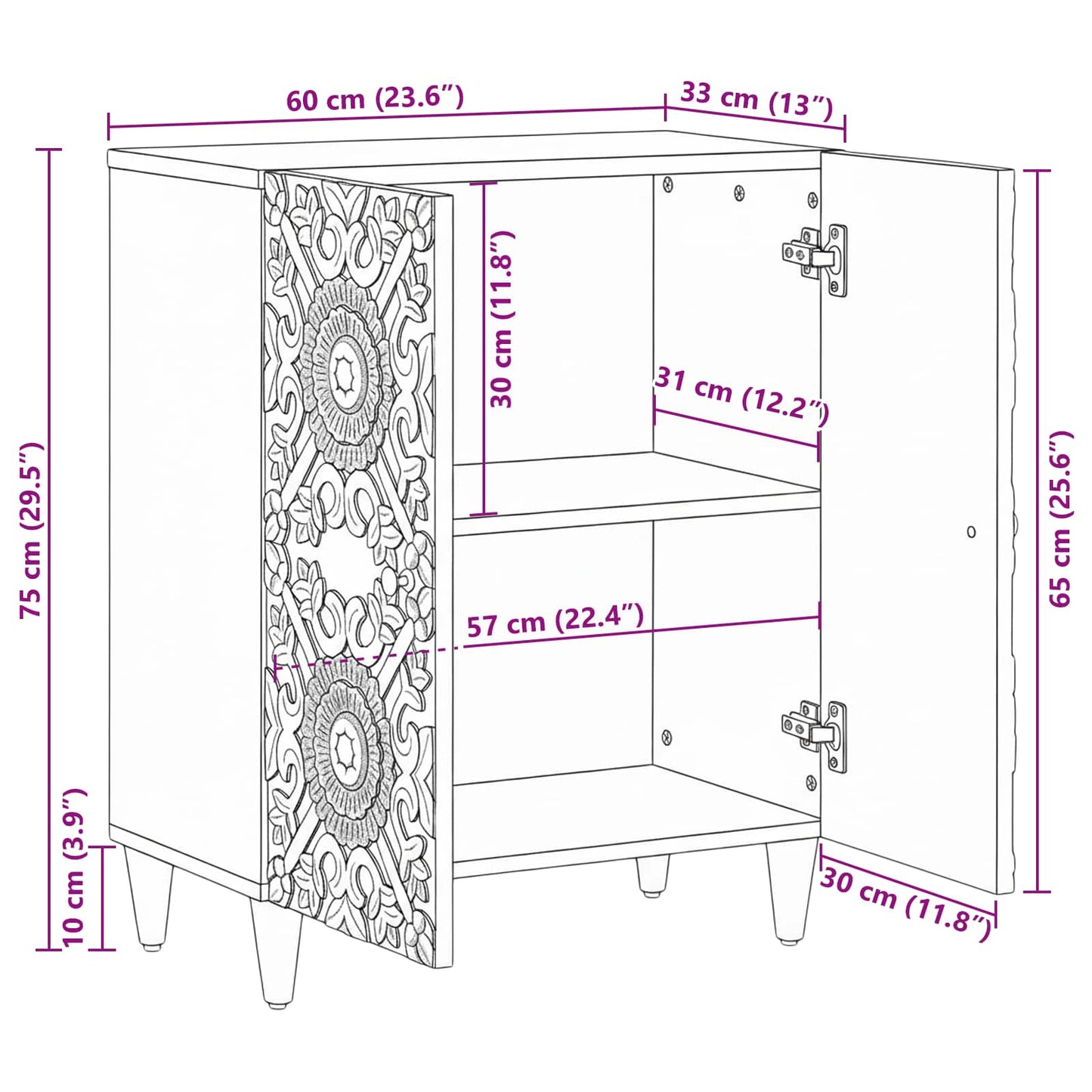 Credenza con Ripostiglio Marrone 60 x 33,5 x 75 cm