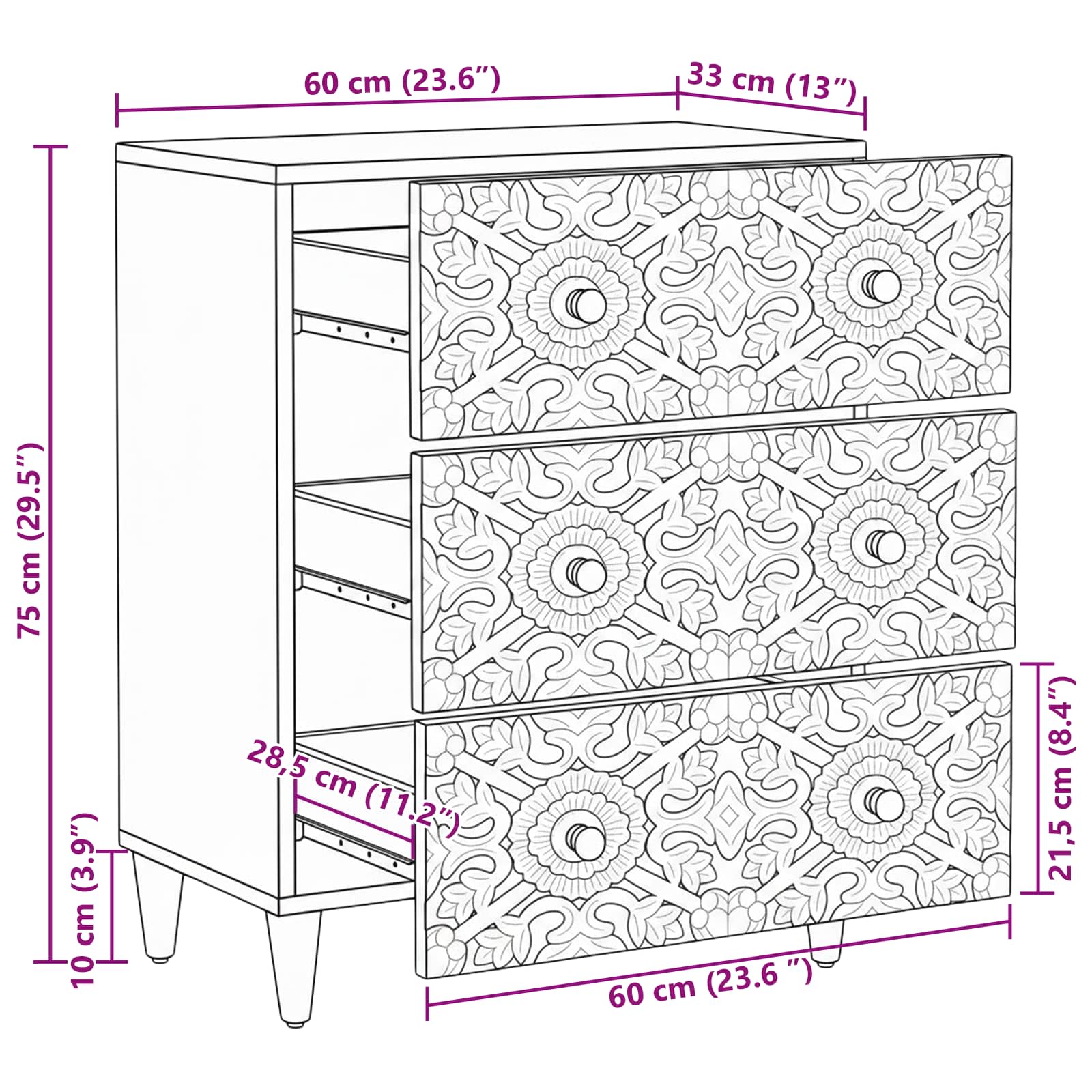 Credenza con Ripostiglio Marrone 60 x 33,5 x 75 cm | homemem39