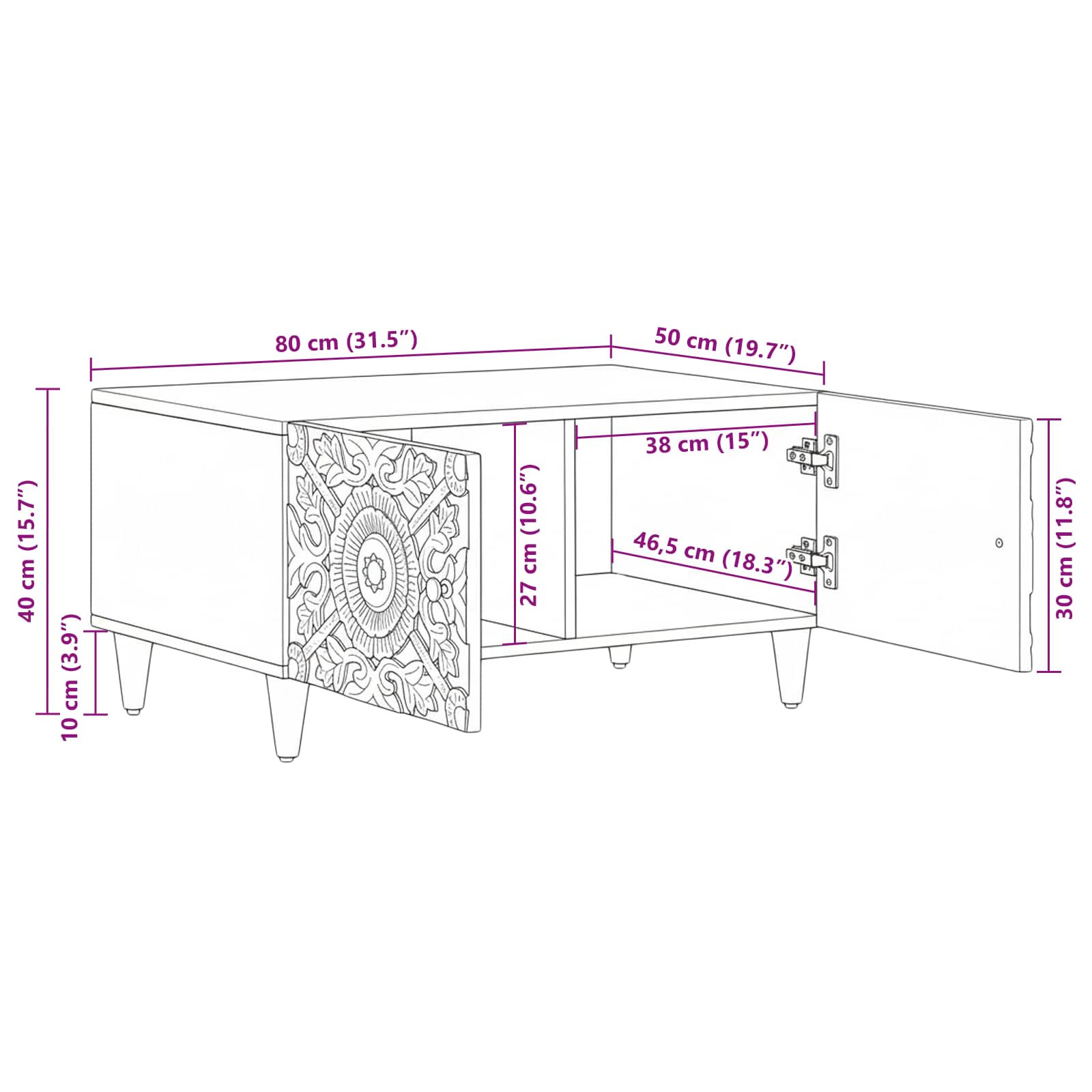 Tavolino da salotto Marrone 80 x 50 x 40 cm | homemem39